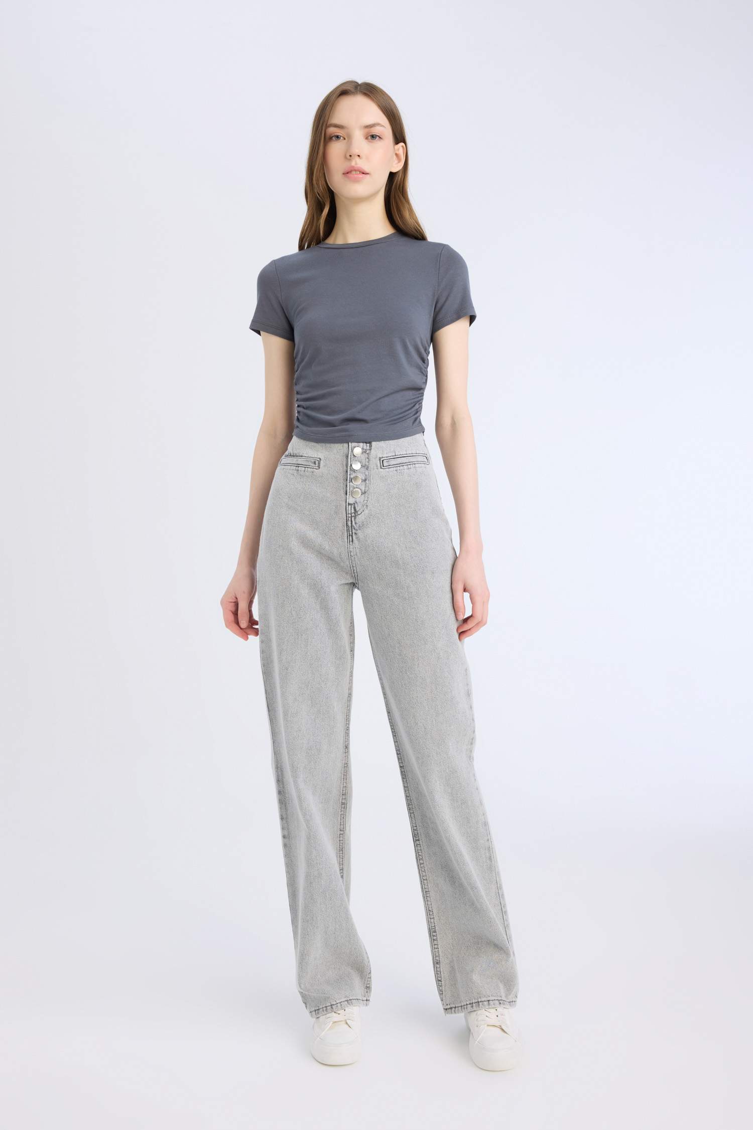 Fitted Bisiklet Yaka Basic Düz Modal Kısa Kollu Tişört