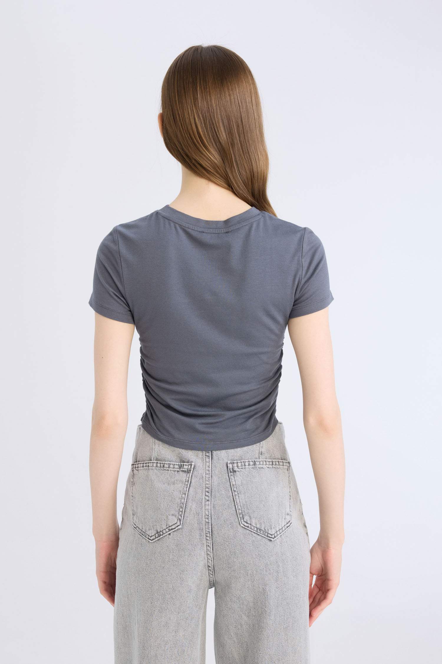 Fitted Bisiklet Yaka Basic Düz Modal Kısa Kollu Tişört