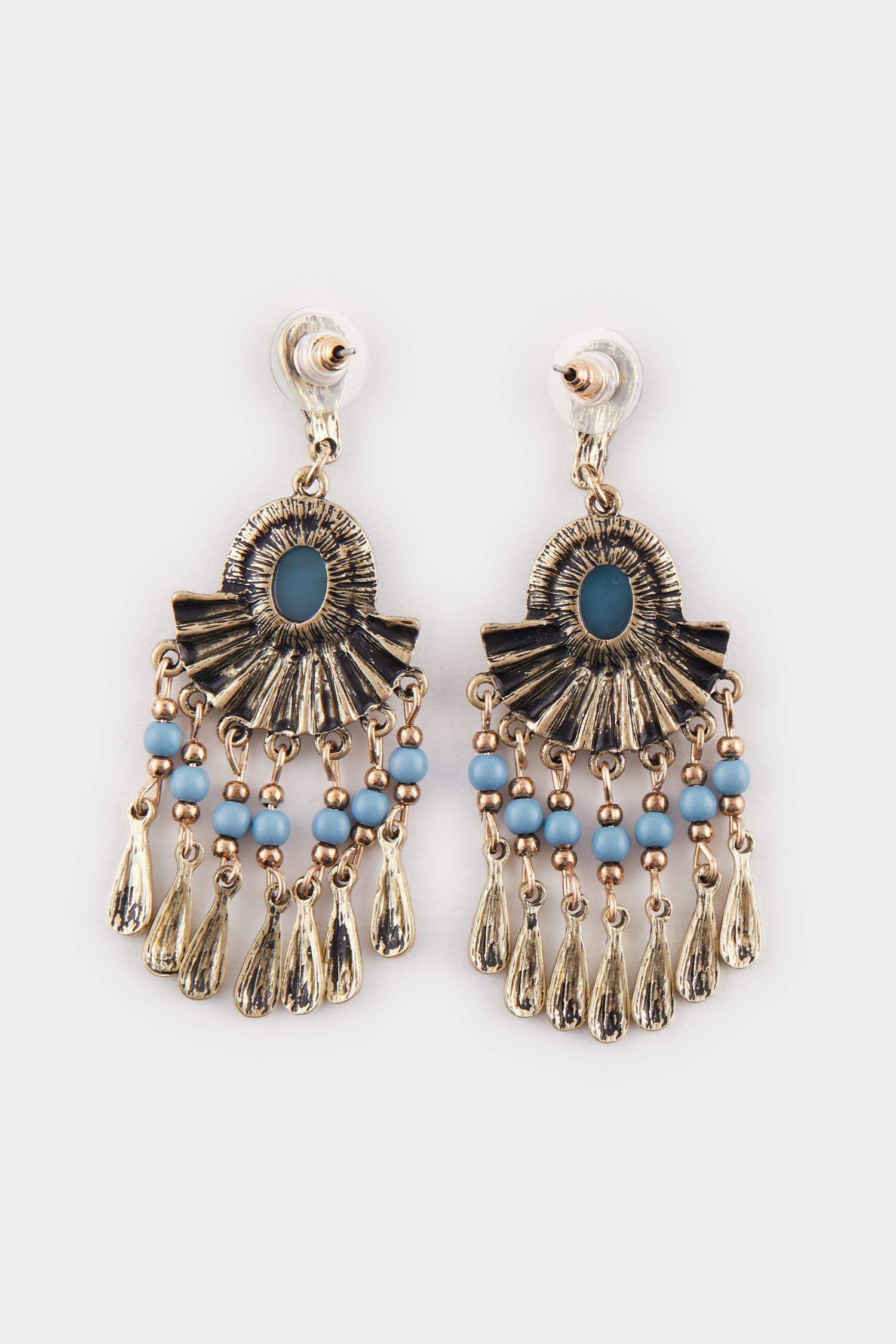 Kadın Sallantılı Mavi Taşlı Kadın Gold Küpe