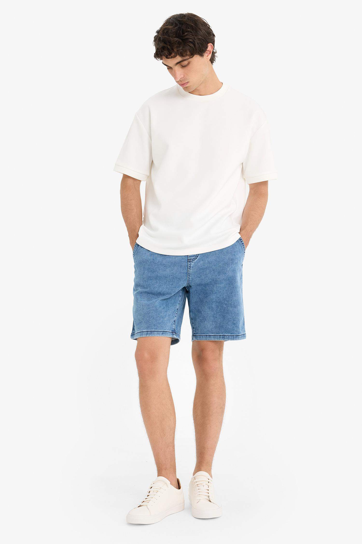 Regular Fit Elastic Waist Relaxed Fit Denim Bermuda Shorts