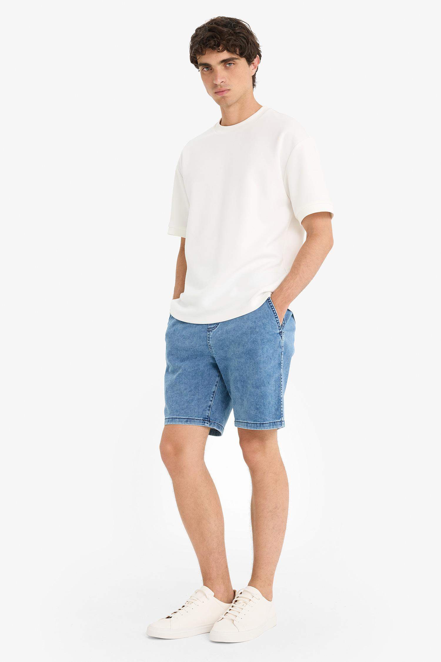 Regular Fit Elastic Waist Relaxed Fit Denim Bermuda Shorts