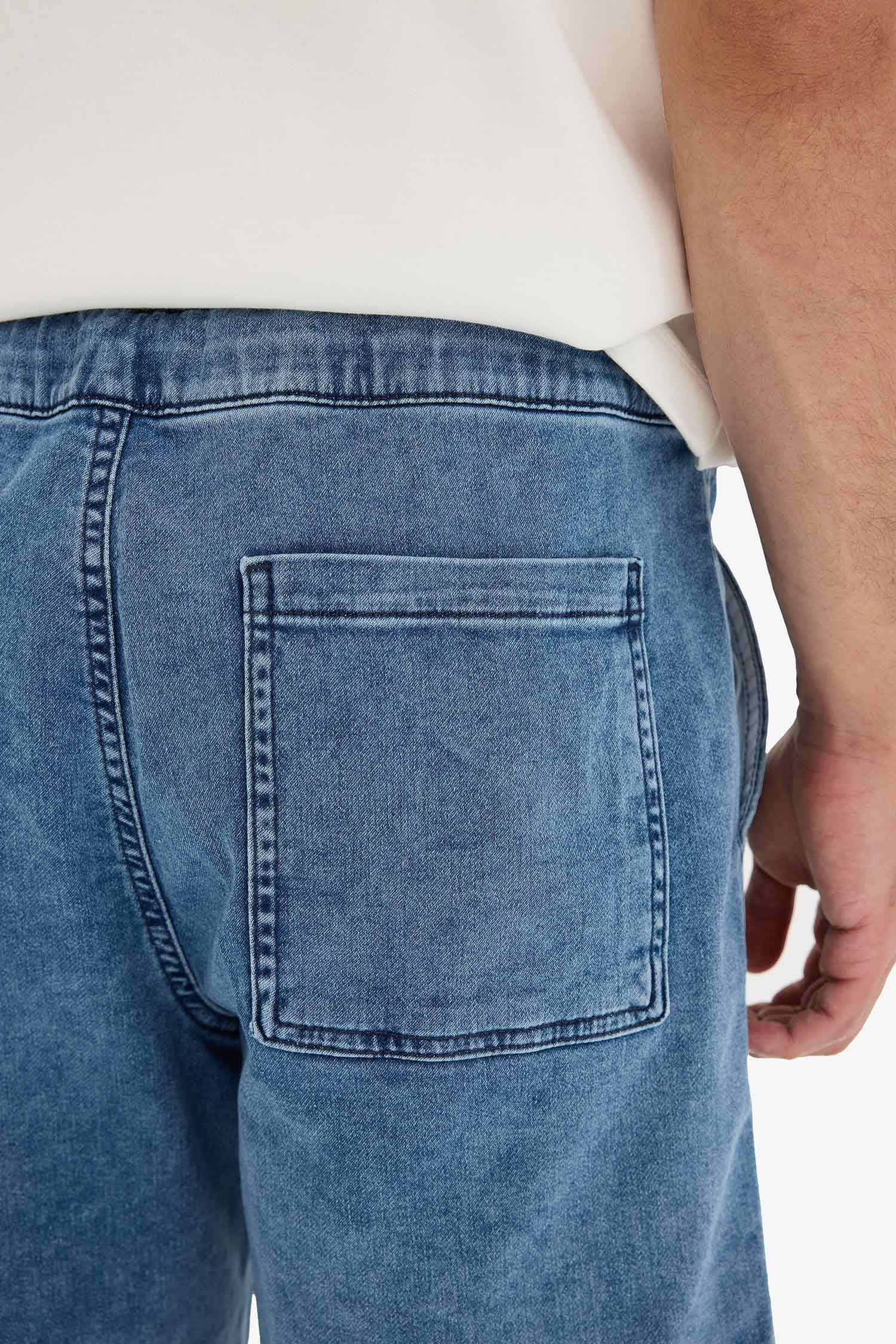 Regular Fit Elastic Waist Relaxed Fit Denim Bermuda Shorts