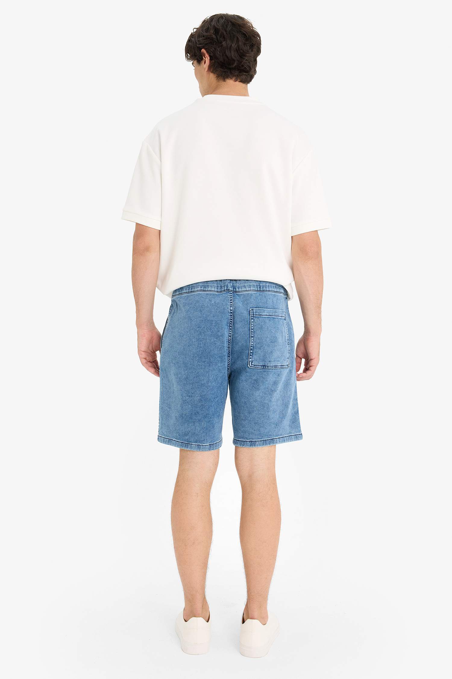 Regular Fit Elastic Waist Relaxed Fit Denim Bermuda Shorts