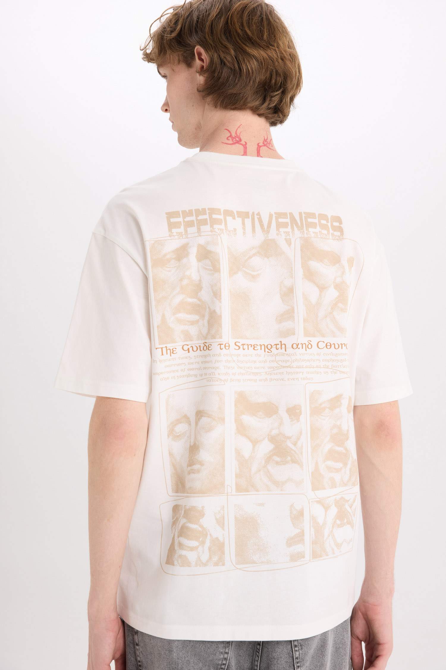 Cotton Boxy Fit Crew Neck Back Printed T-Shirt