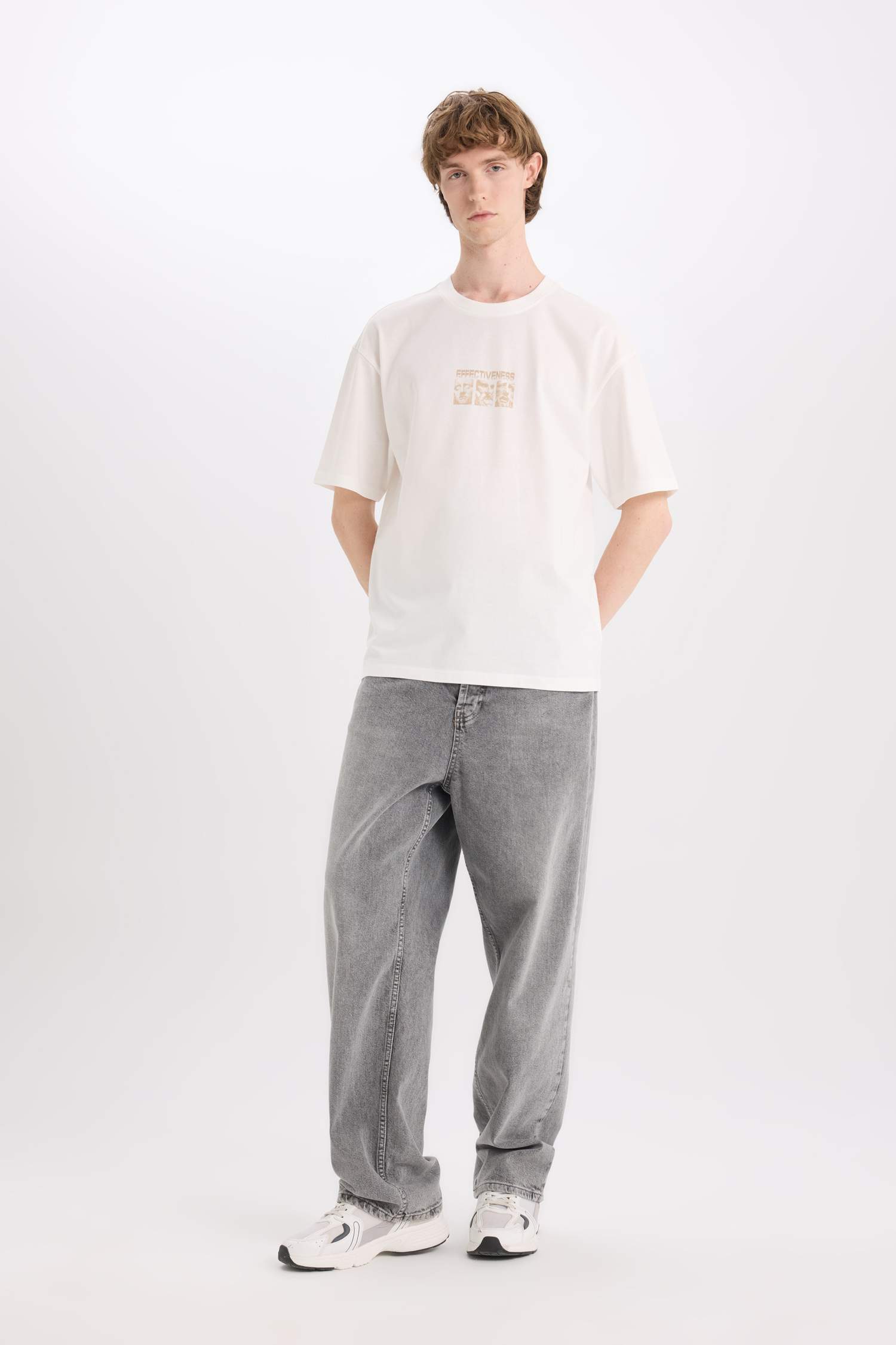 Cotton Boxy Fit Crew Neck Back Printed T-Shirt