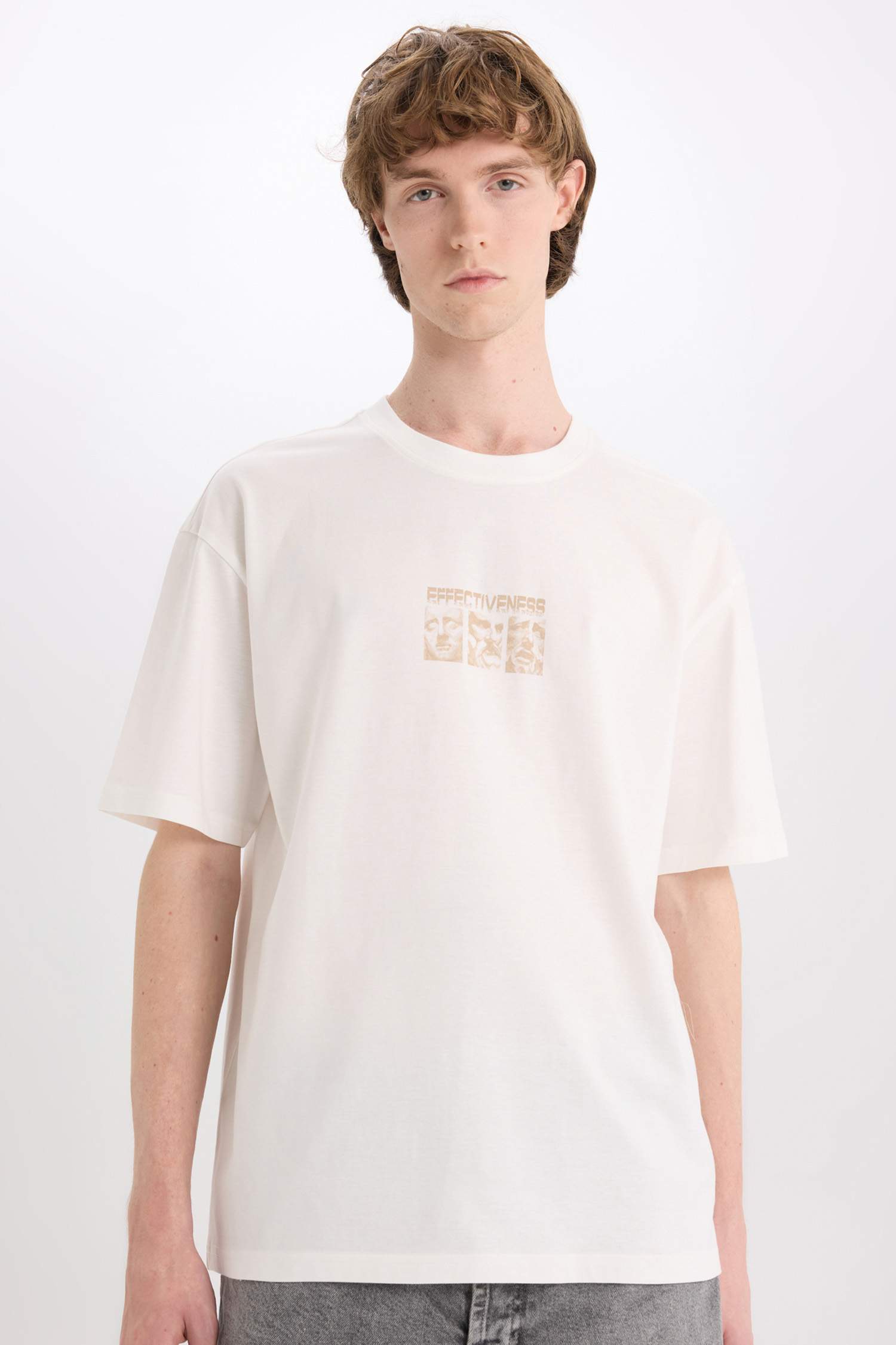 Cotton Boxy Fit Crew Neck Back Printed T-Shirt