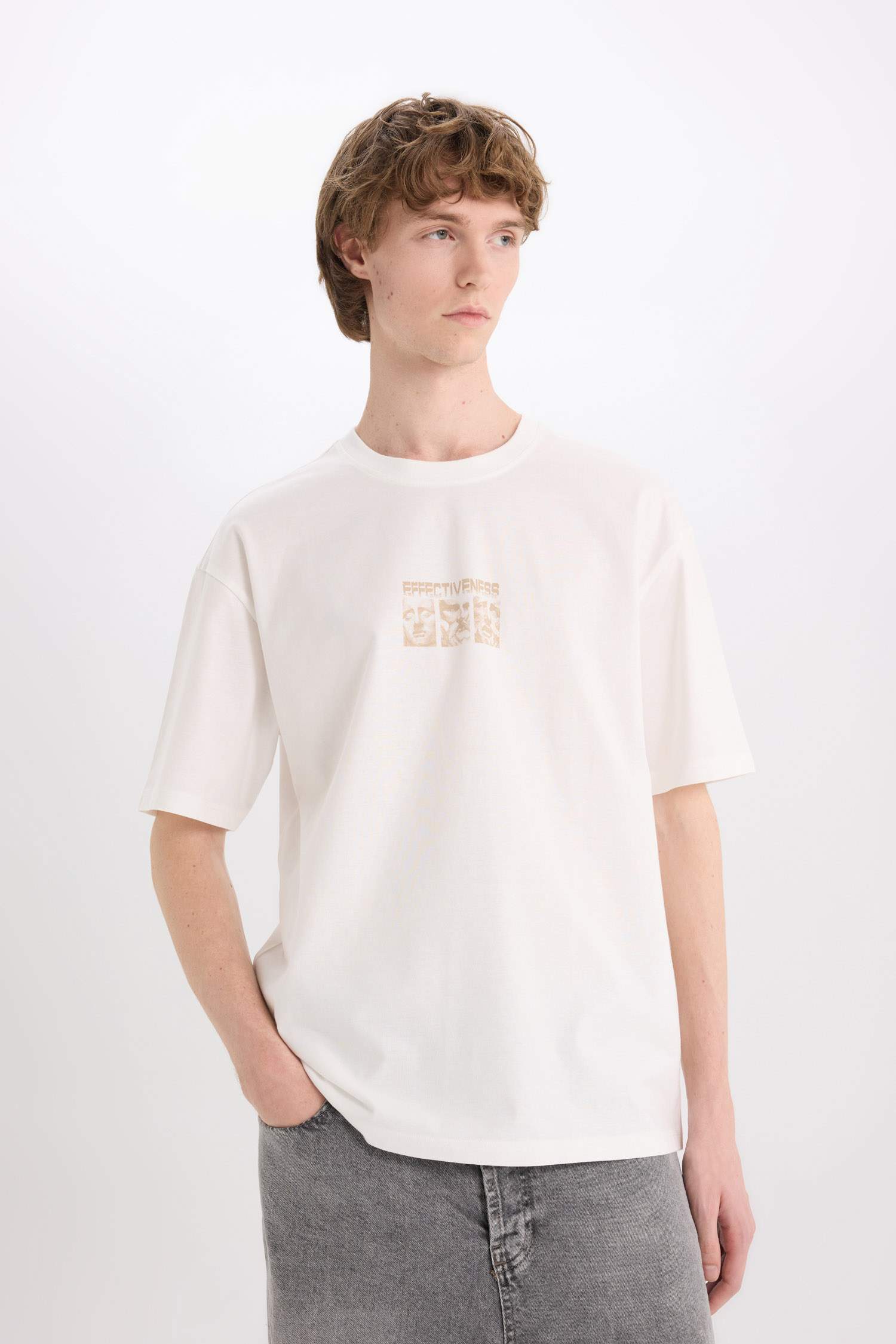 Cotton Boxy Fit Crew Neck Back Printed T-Shirt