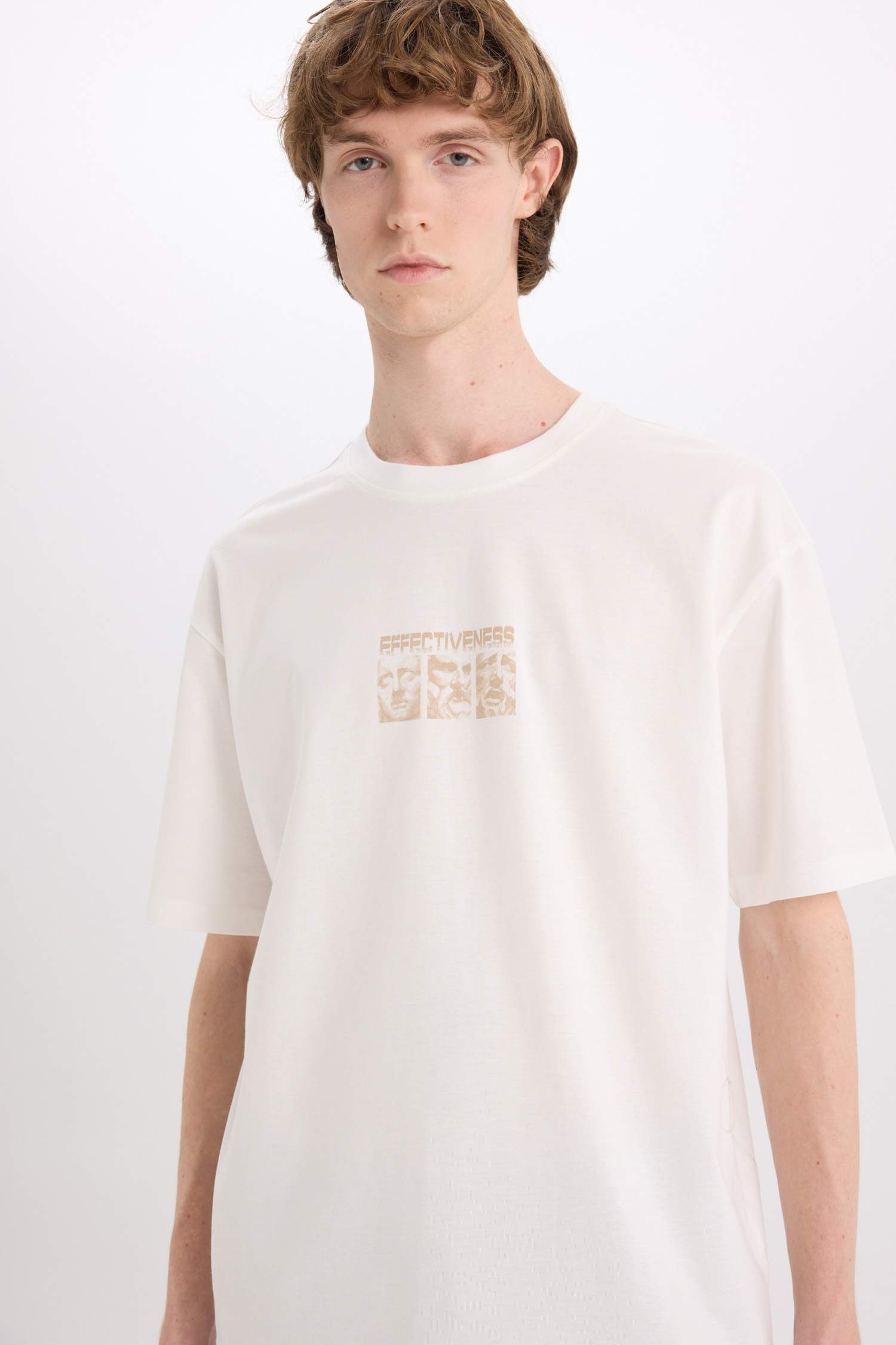 Cotton Boxy Fit Crew Neck Back Printed T-Shirt