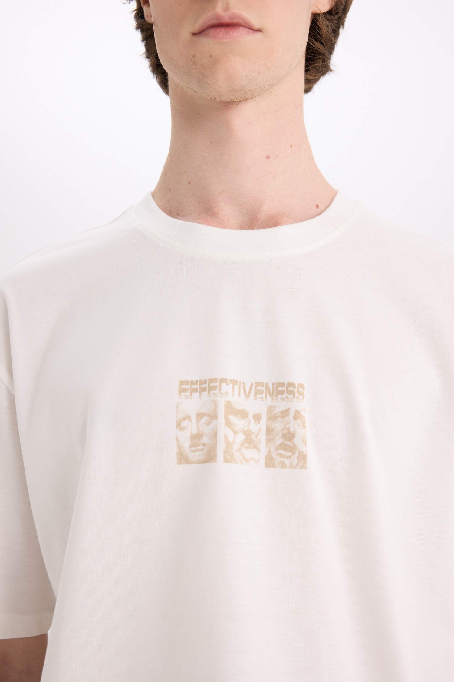 Cotton Boxy Fit Crew Neck Back Printed T-Shirt