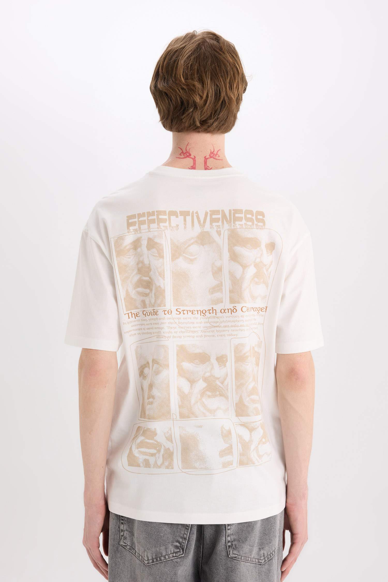 Cotton Boxy Fit Crew Neck Back Printed T-Shirt