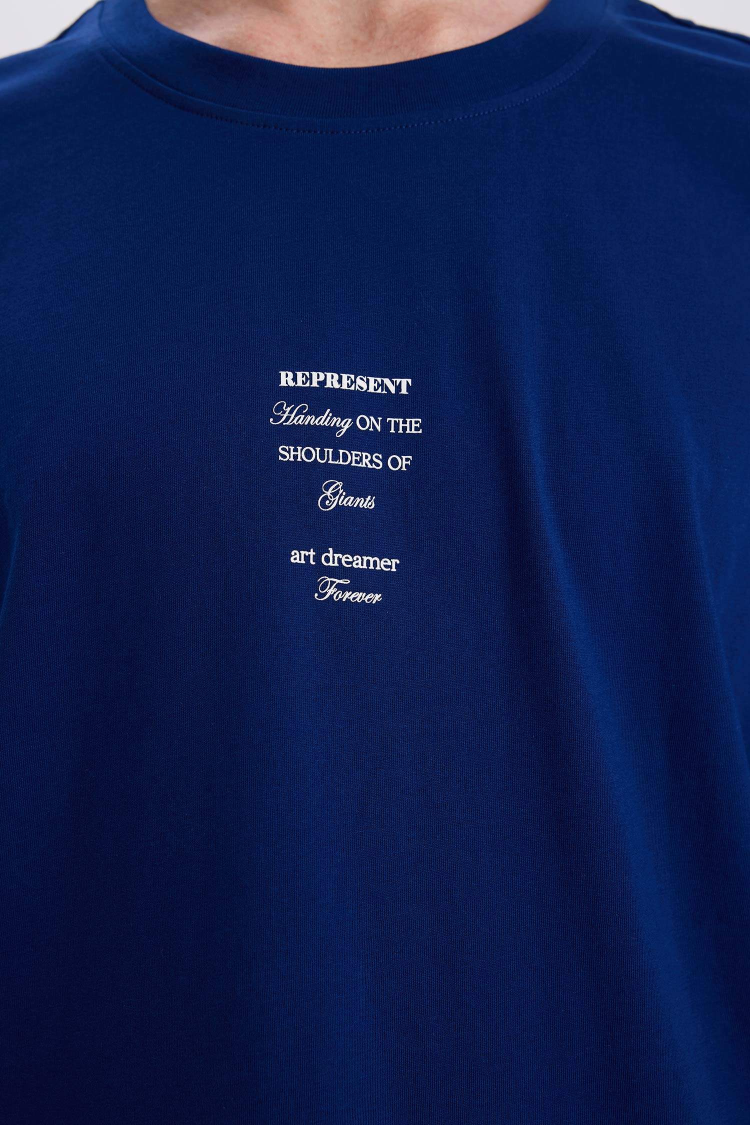 %100 Pamuk Boxy Fit Bisiklet Yaka Sırt Baskılı Kısa Kollu Tişört