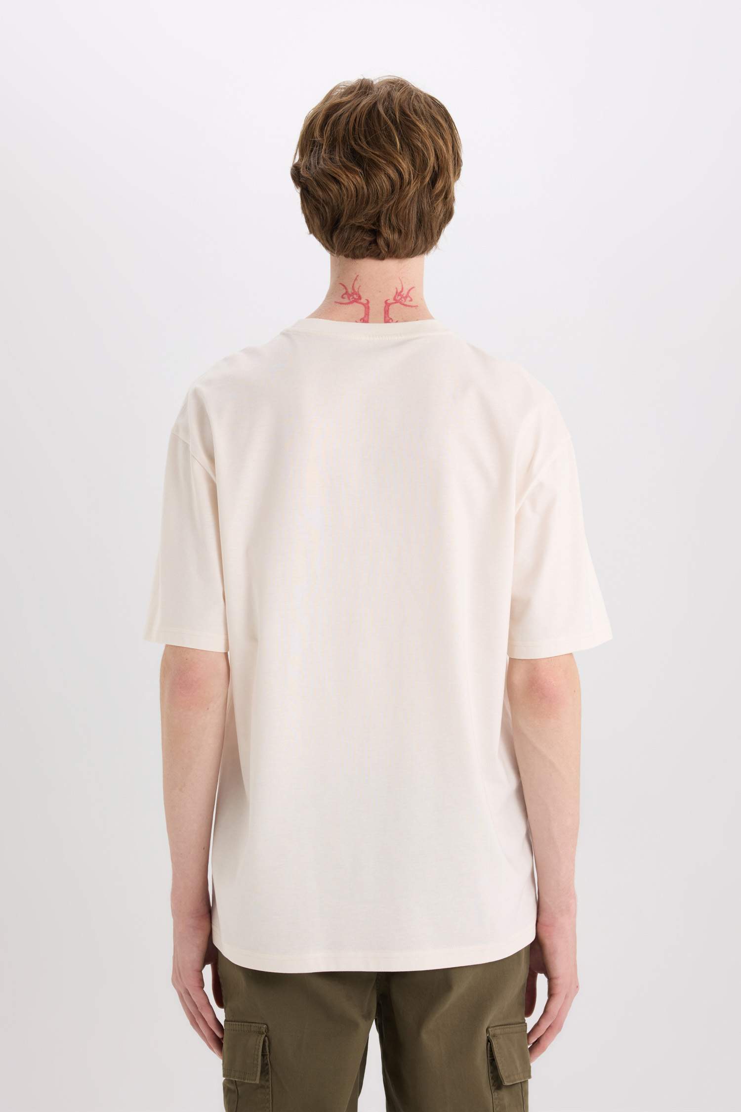 %100 Pamuk Boxy Fit Bisiklet Yaka Baskılı Kısa Kollu Tişört