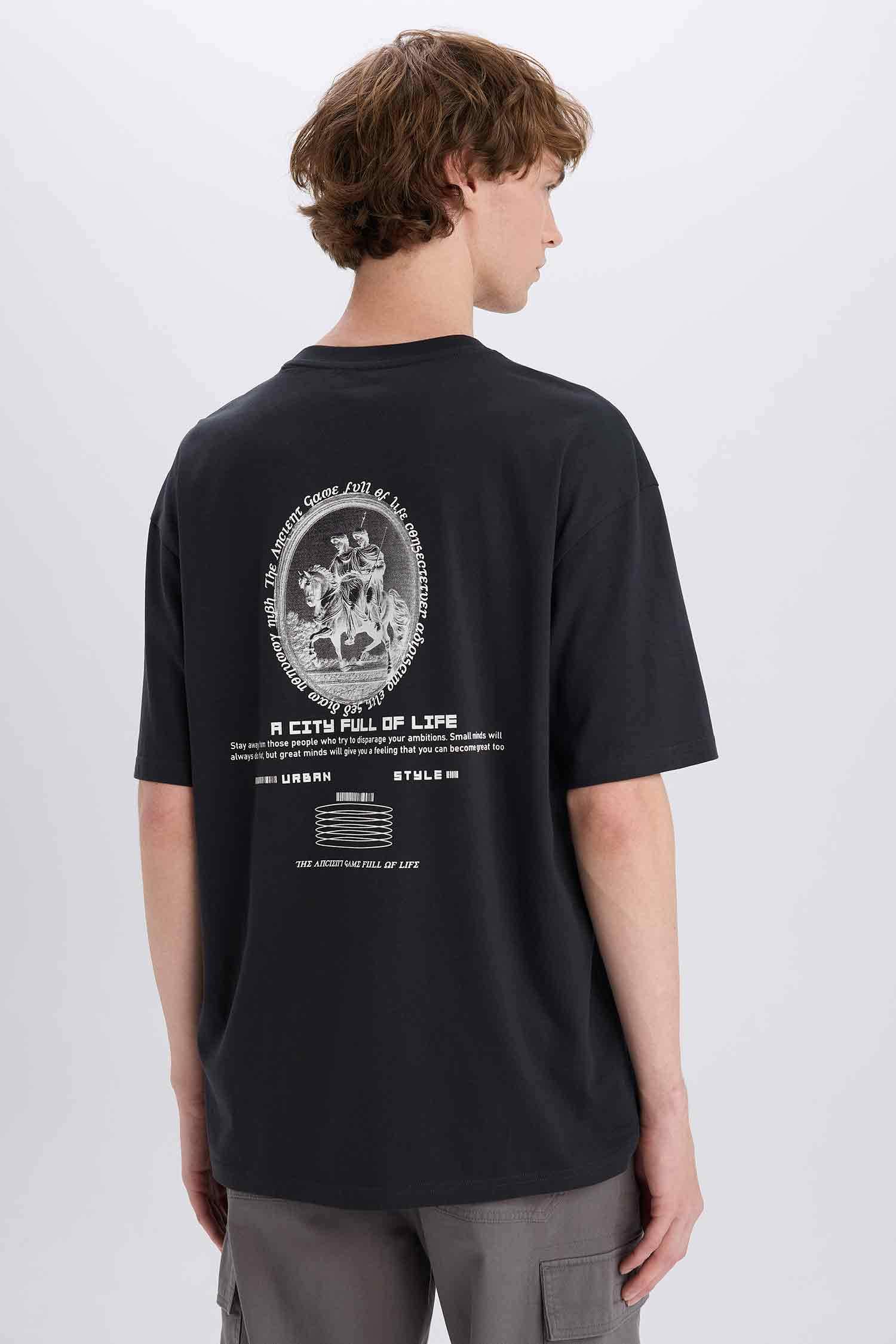 Cotton Boxy Fit Crew Neck Back Printed T-Shirt