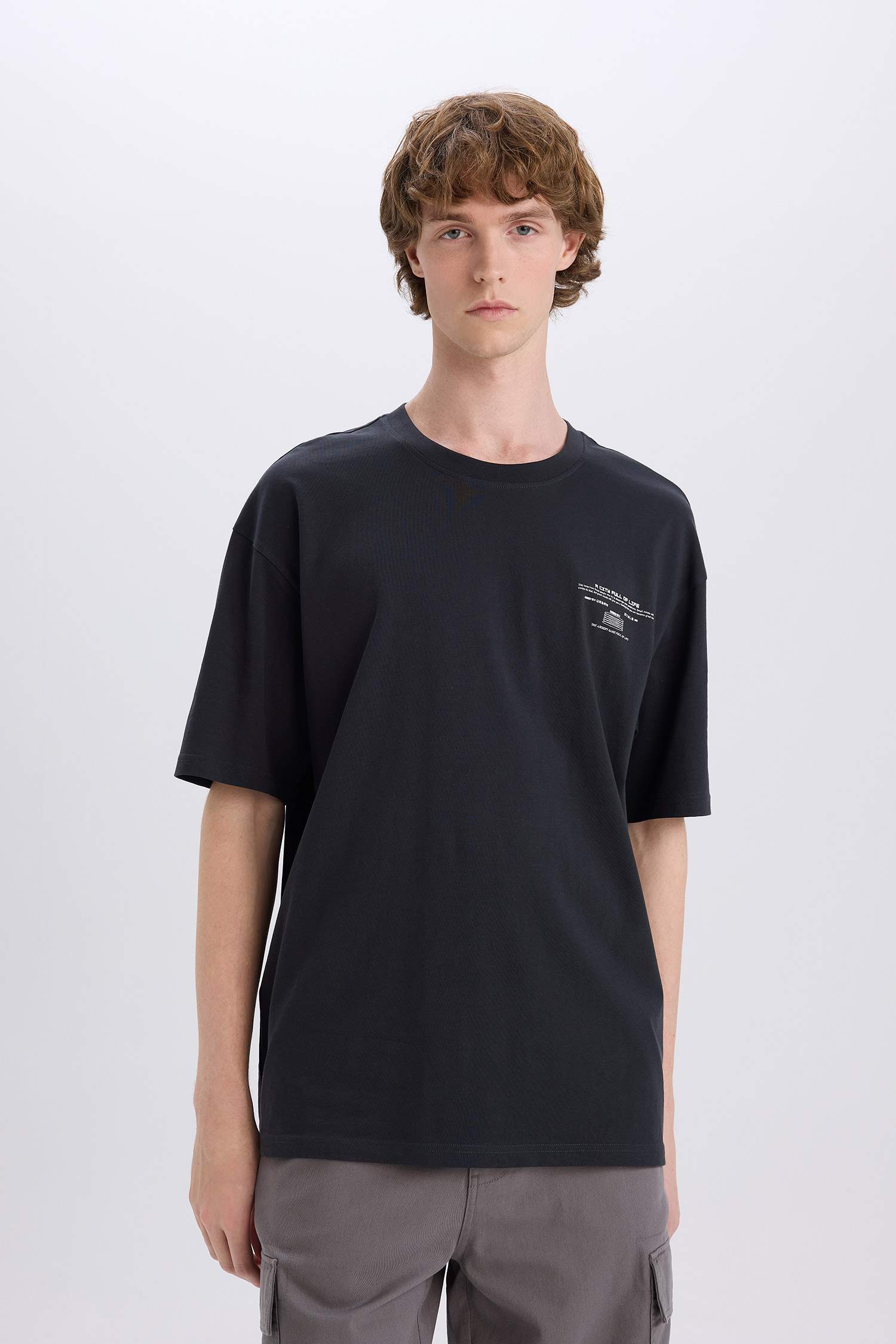 Cotton Boxy Fit Crew Neck Back Printed T-Shirt