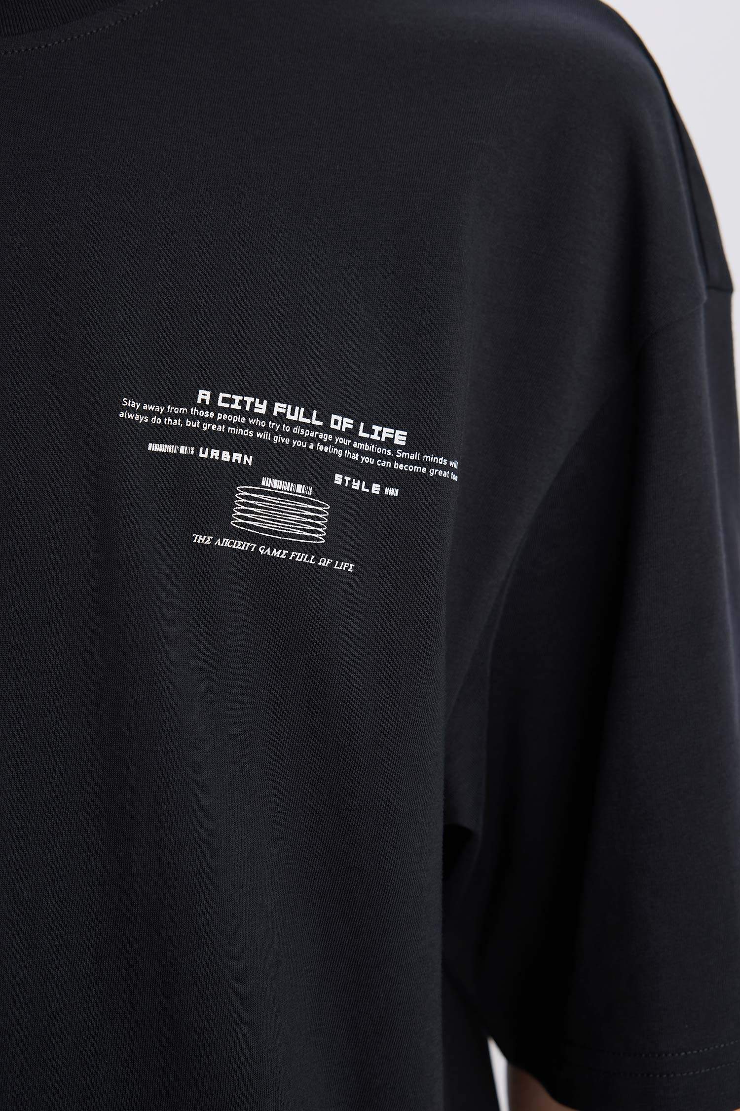 Cotton Boxy Fit Crew Neck Back Printed T-Shirt