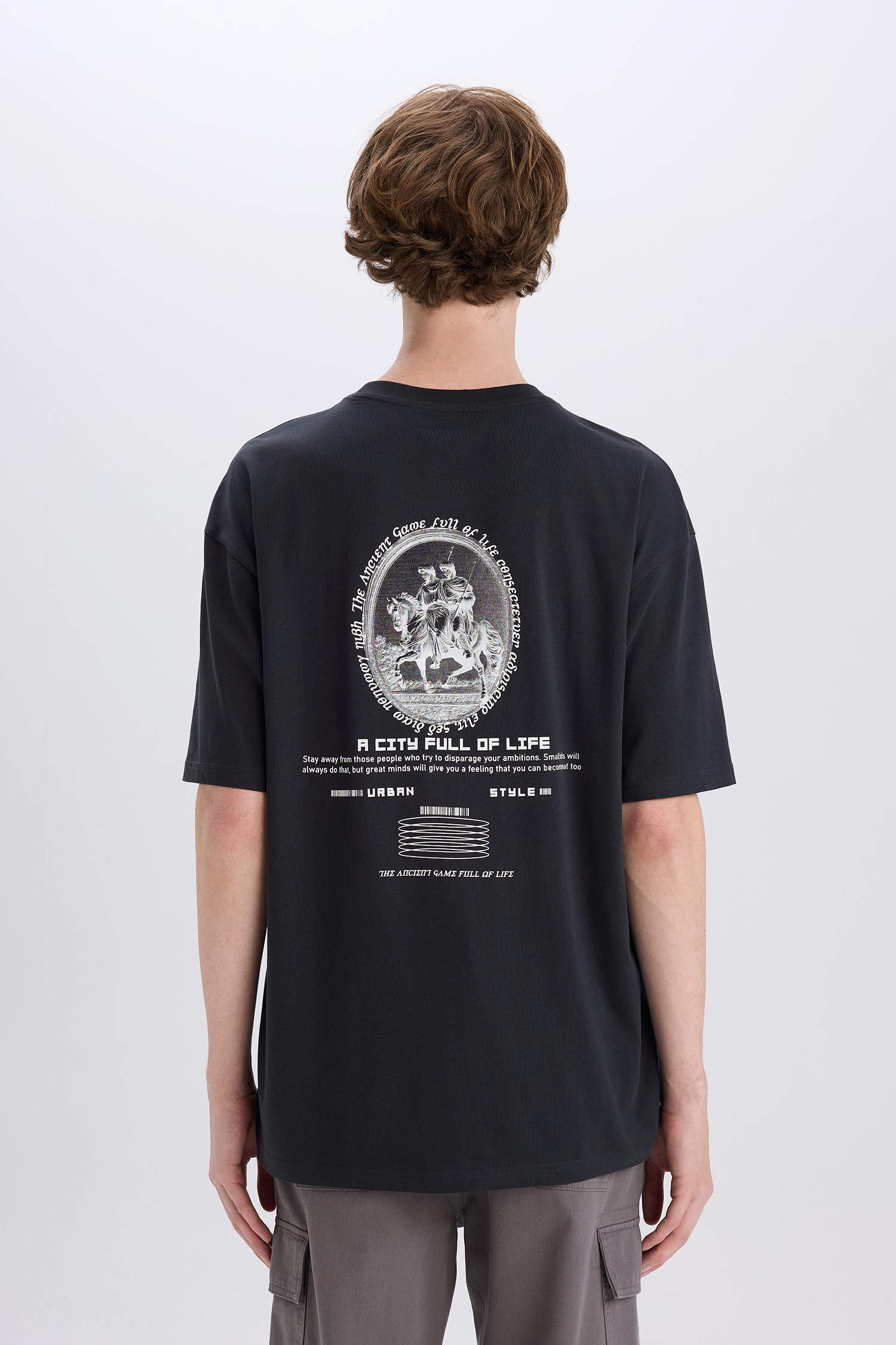 Cotton Boxy Fit Crew Neck Back Printed T-Shirt