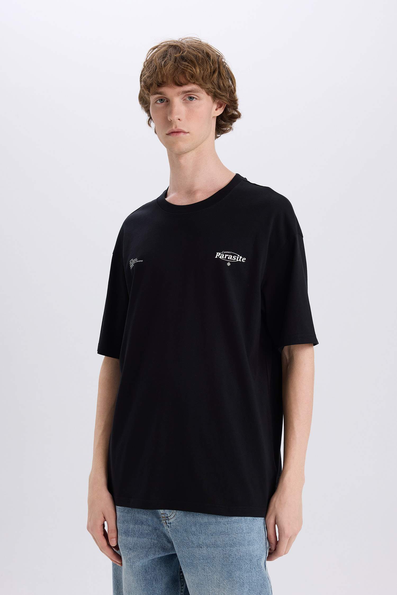 Cotton Boxy Fit Crew Neck Back Printed T-Shirt