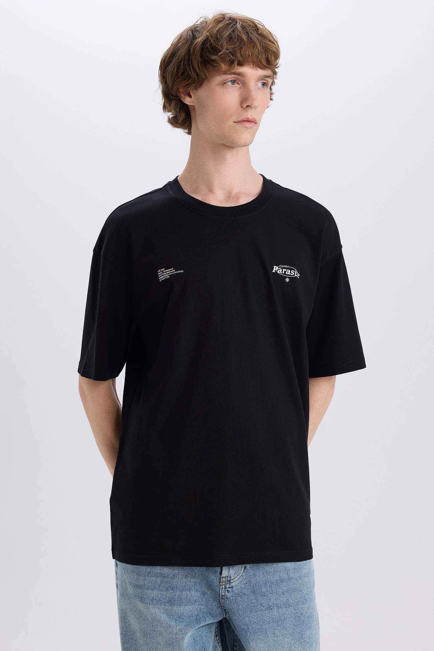 Cotton Boxy Fit Crew Neck Back Printed T-Shirt