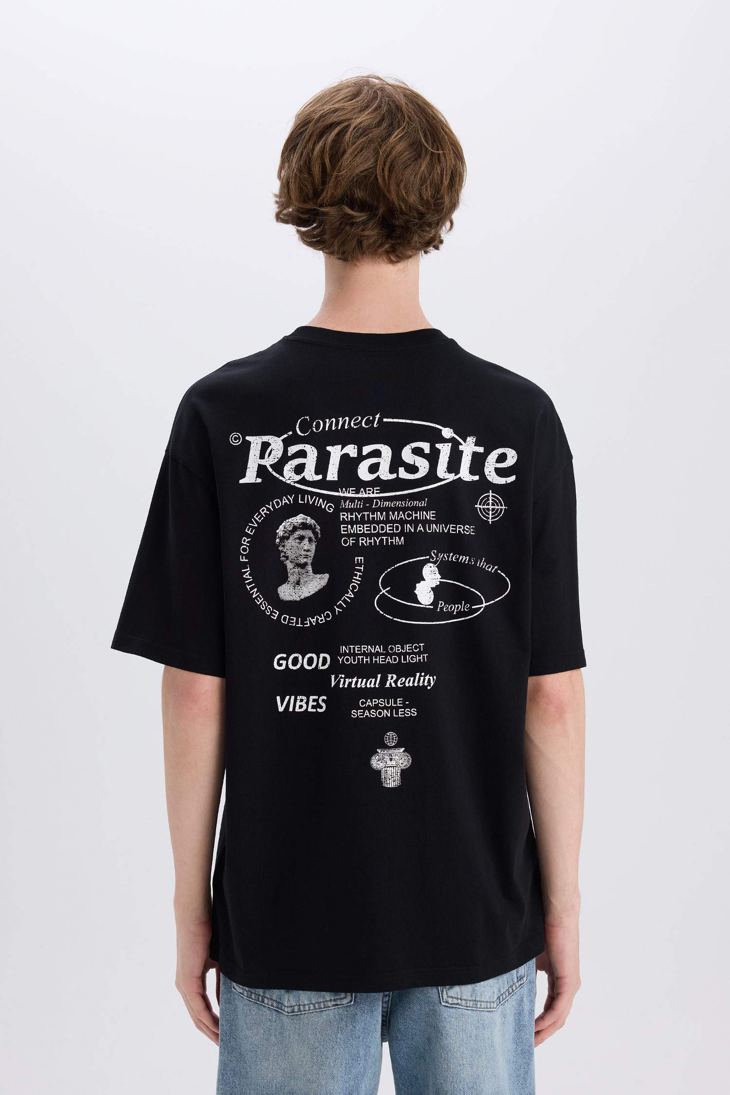 Cotton Boxy Fit Crew Neck Back Printed T-Shirt