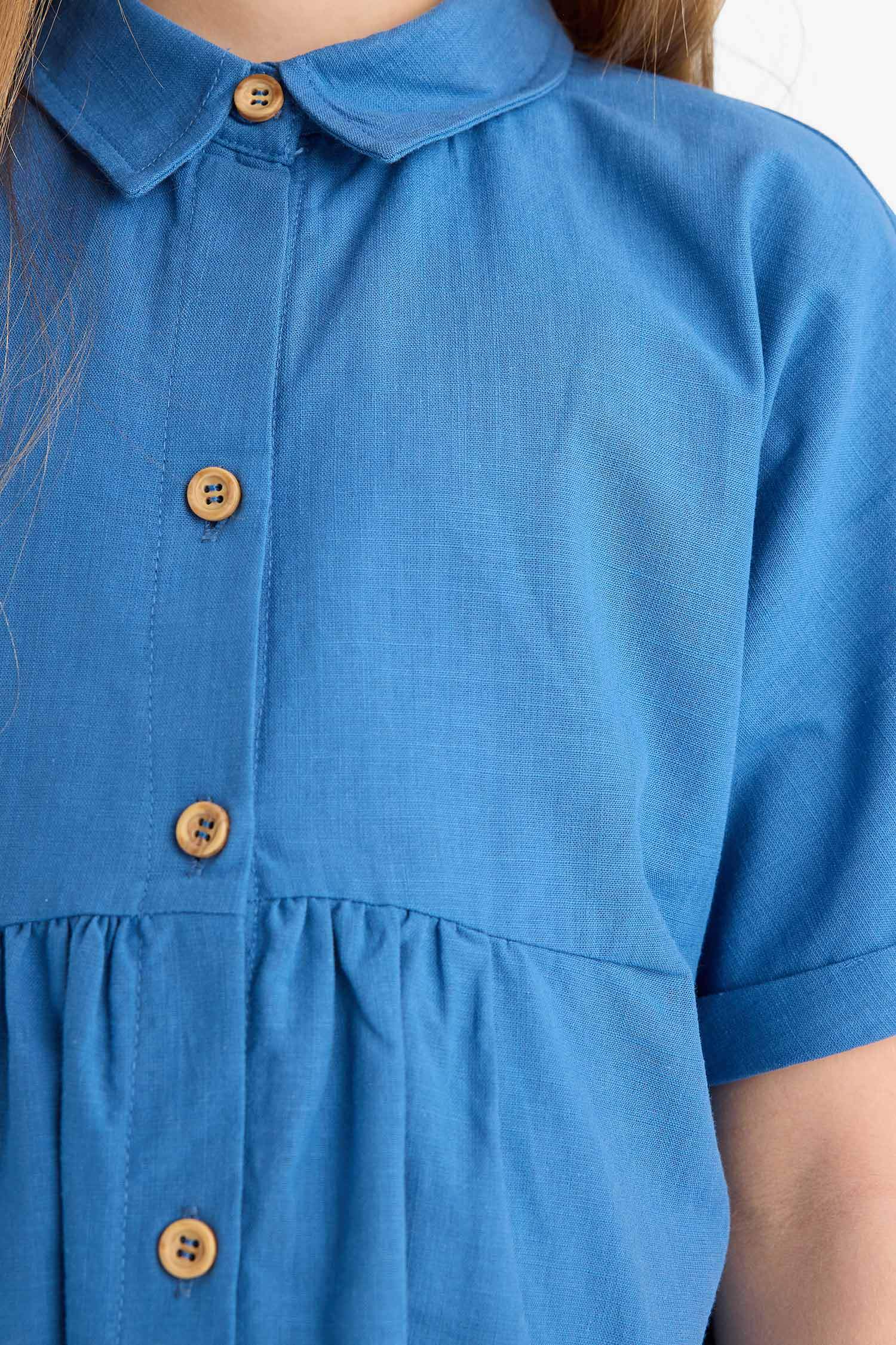 Girl Shirt Collar Cotton Short Sleeve Dress