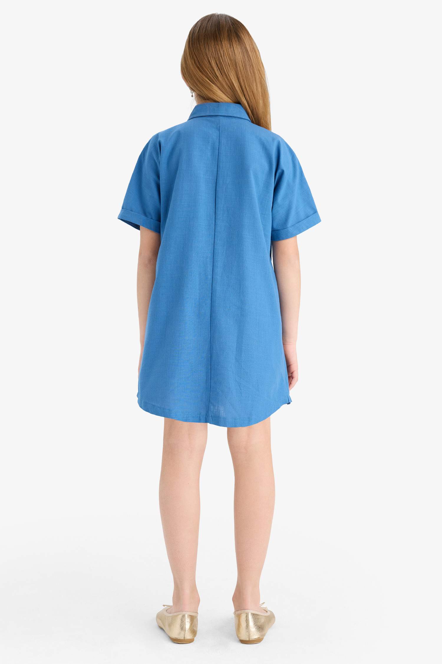 Girl Shirt Collar Cotton Short Sleeve Dress