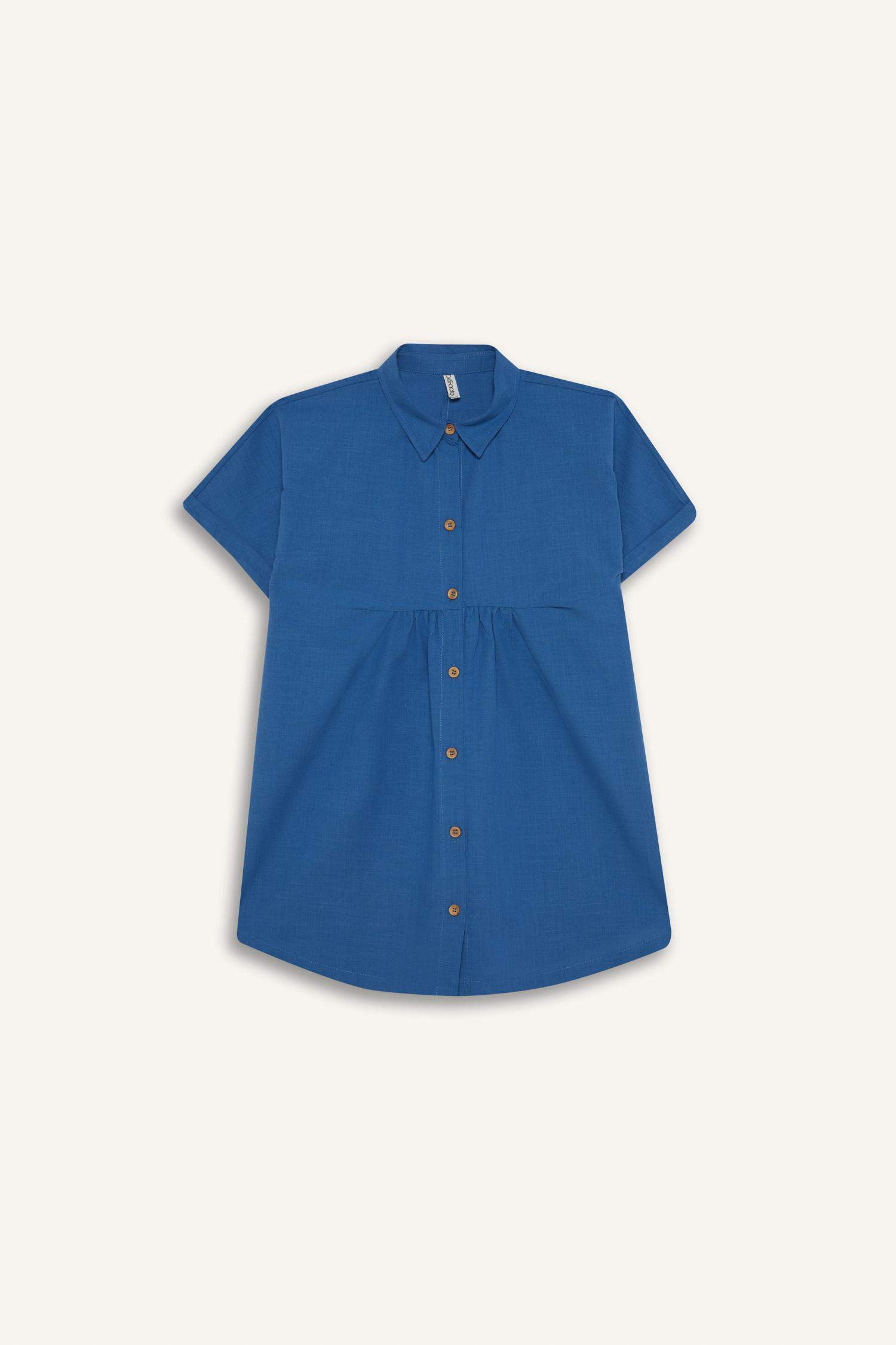 Girl Shirt Collar Cotton Short Sleeve Dress