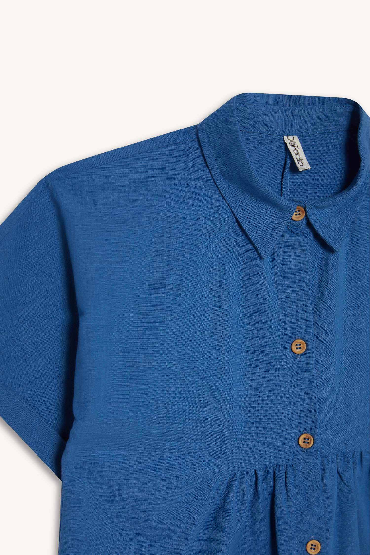 Girl Shirt Collar Cotton Short Sleeve Dress