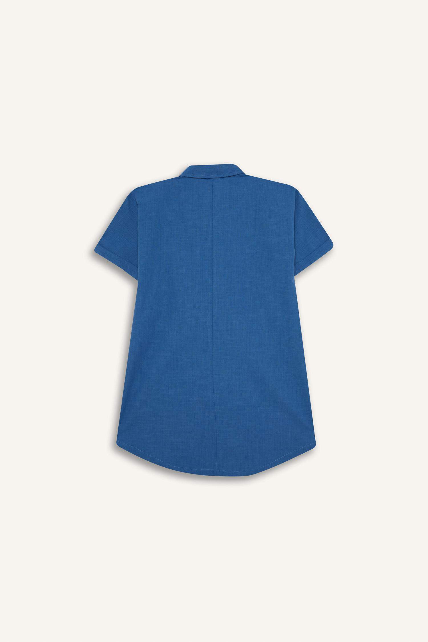 Girl Shirt Collar Cotton Short Sleeve Dress