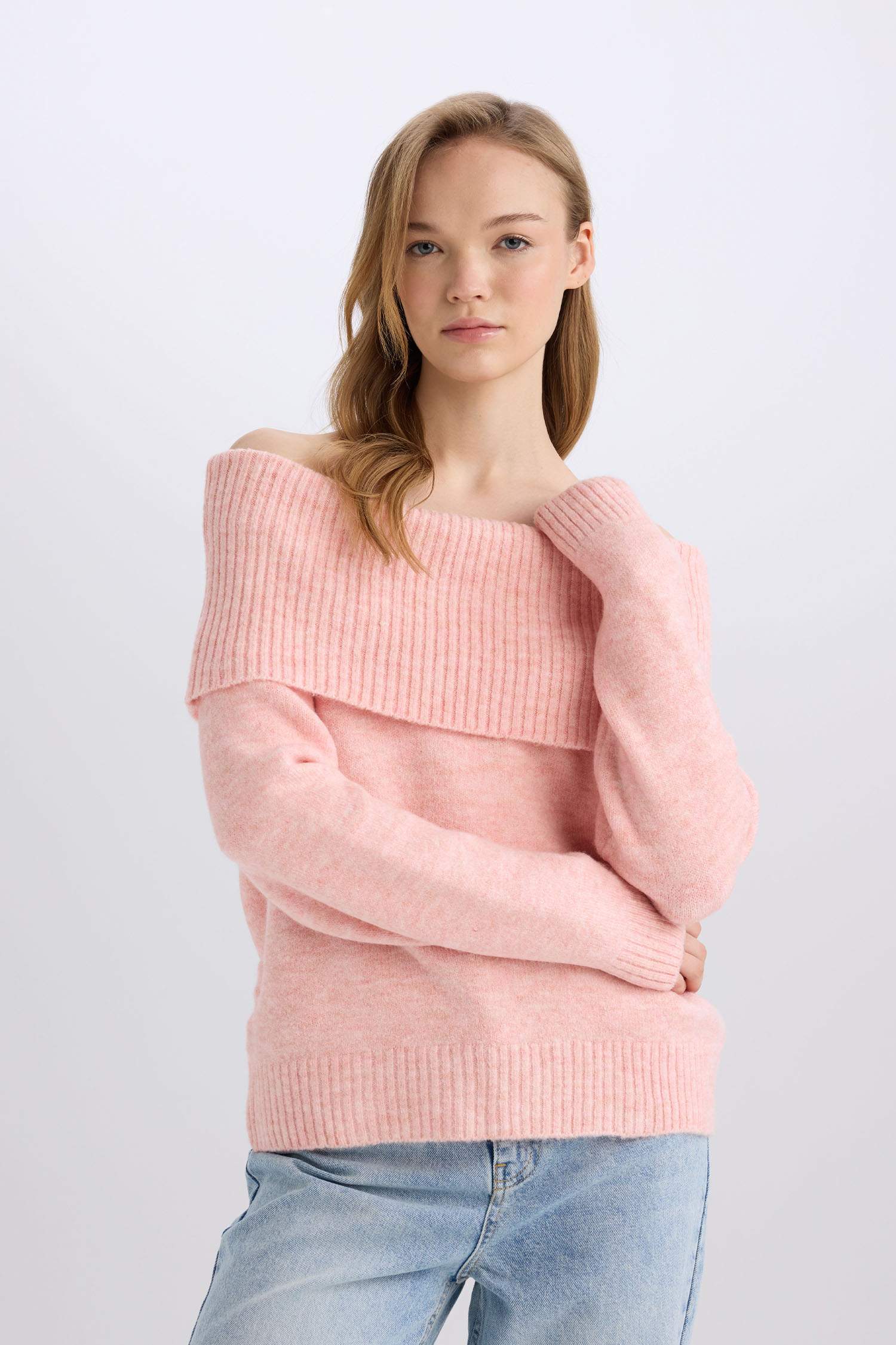 Regular Fit Açık Omuz Triko Kazak