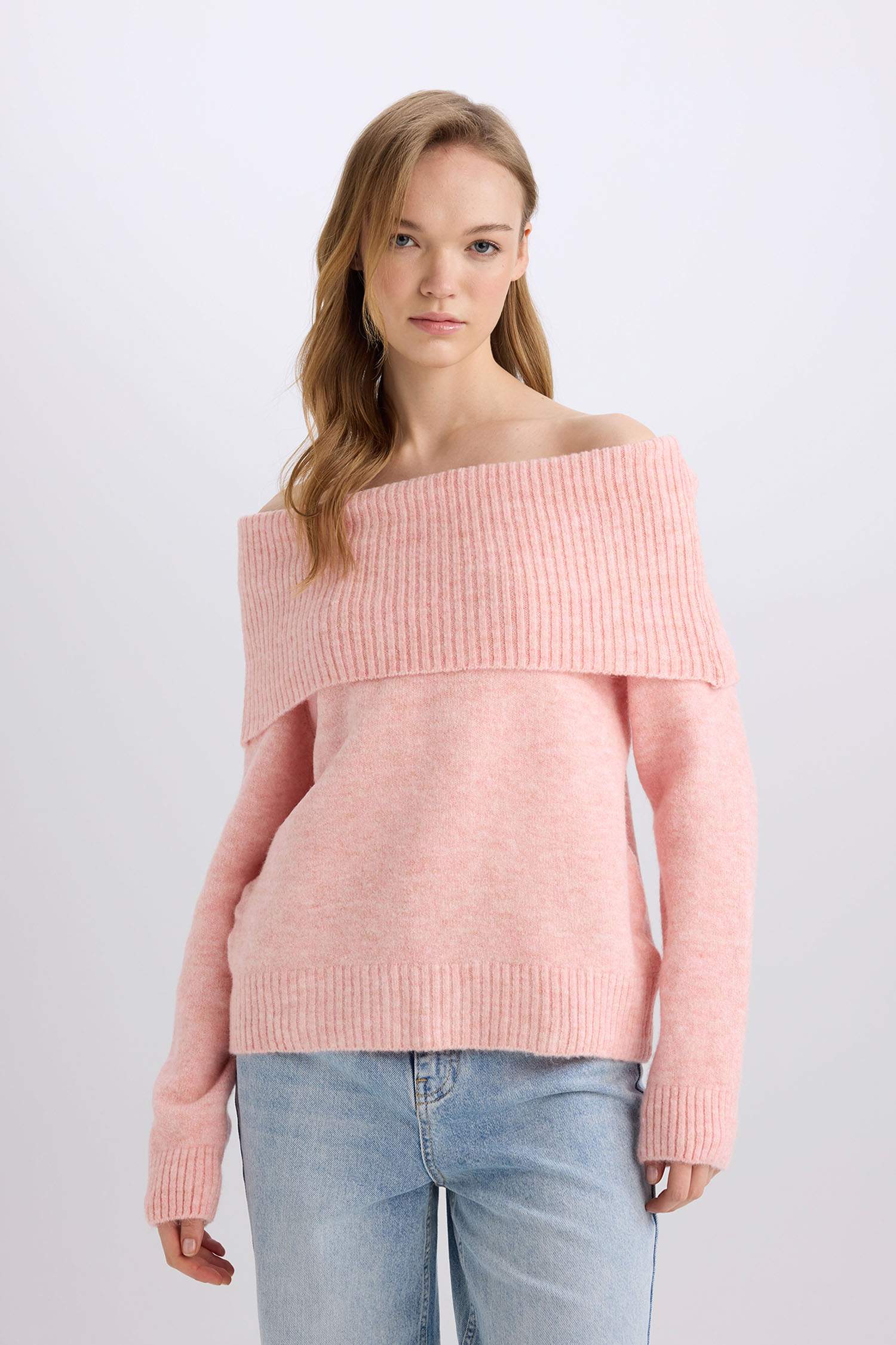 Regular Fit Açık Omuz Triko Kazak