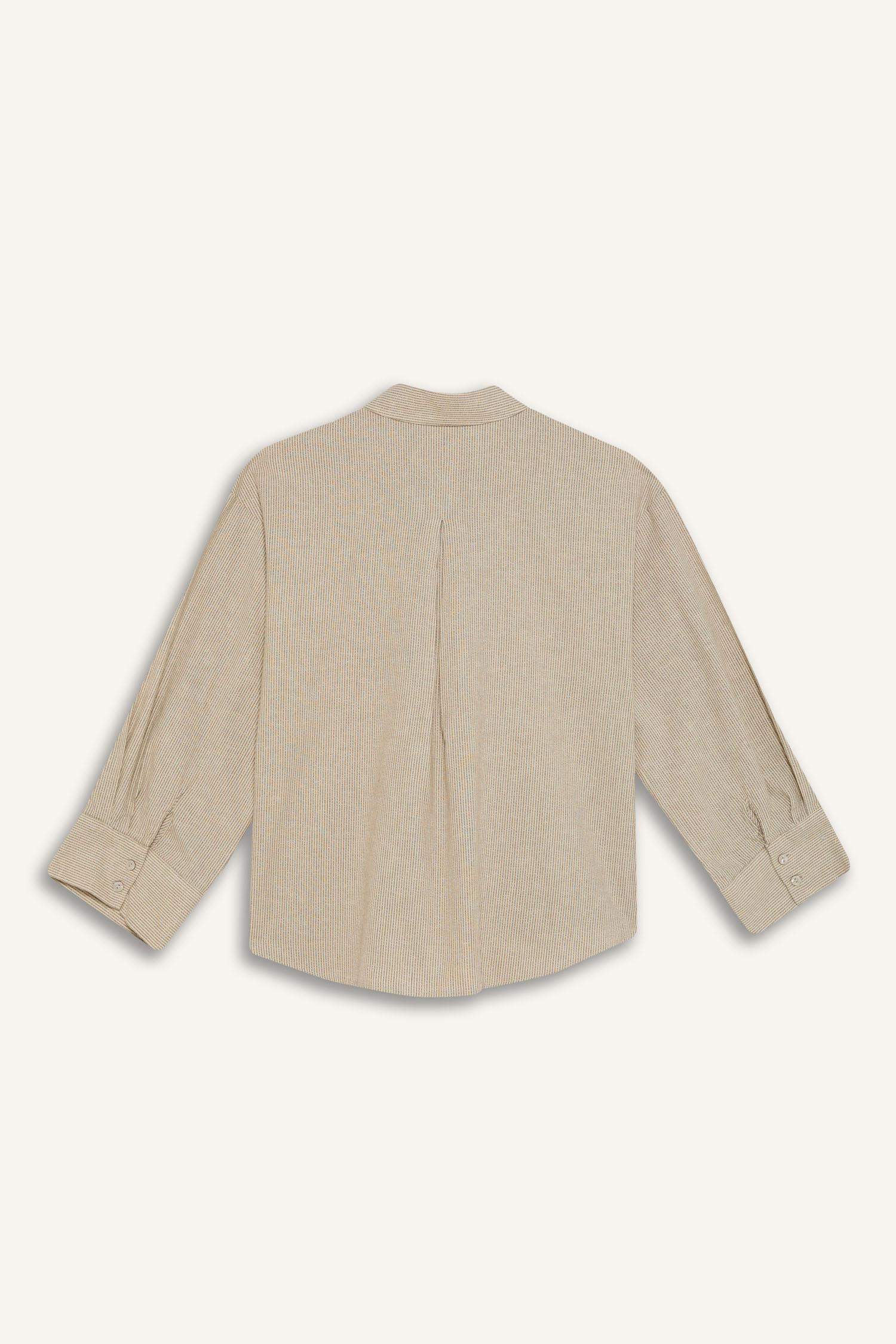 Relax Fit Keten Karışımlı Uzun Kollu Gömlek