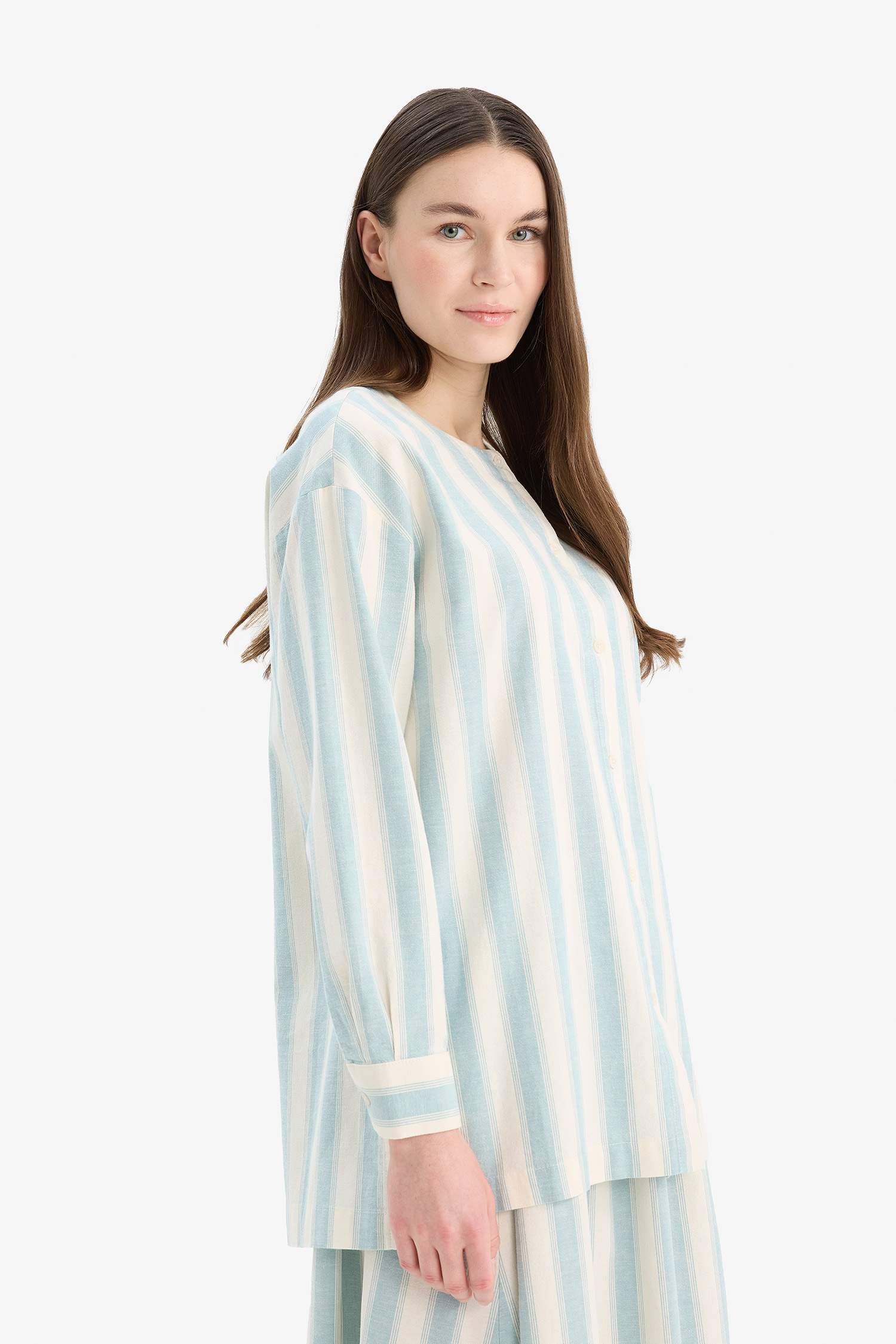 Relax Fit Striped Linen Long Sleeve Shirt
