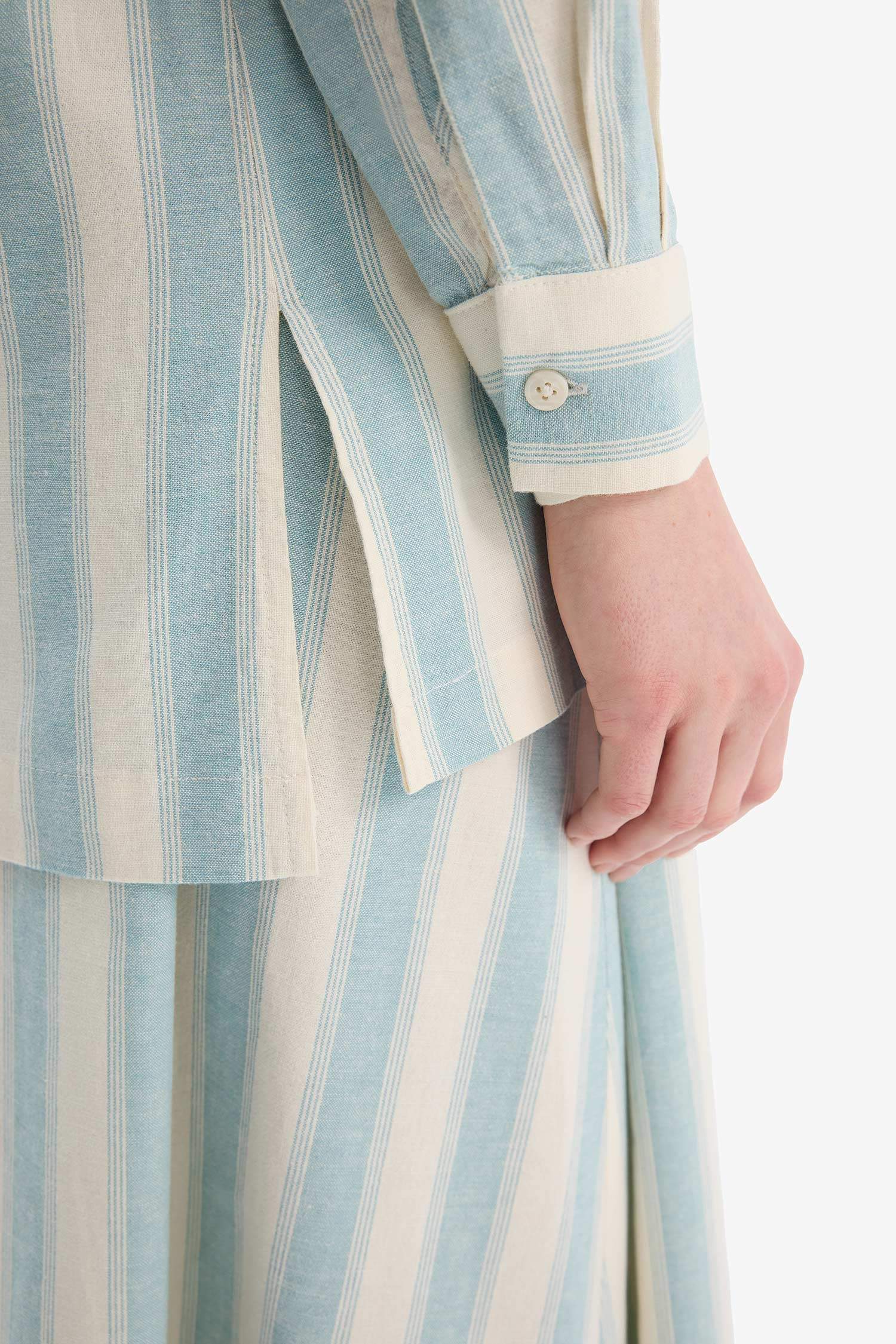 Relax Fit Striped Linen Long Sleeve Shirt