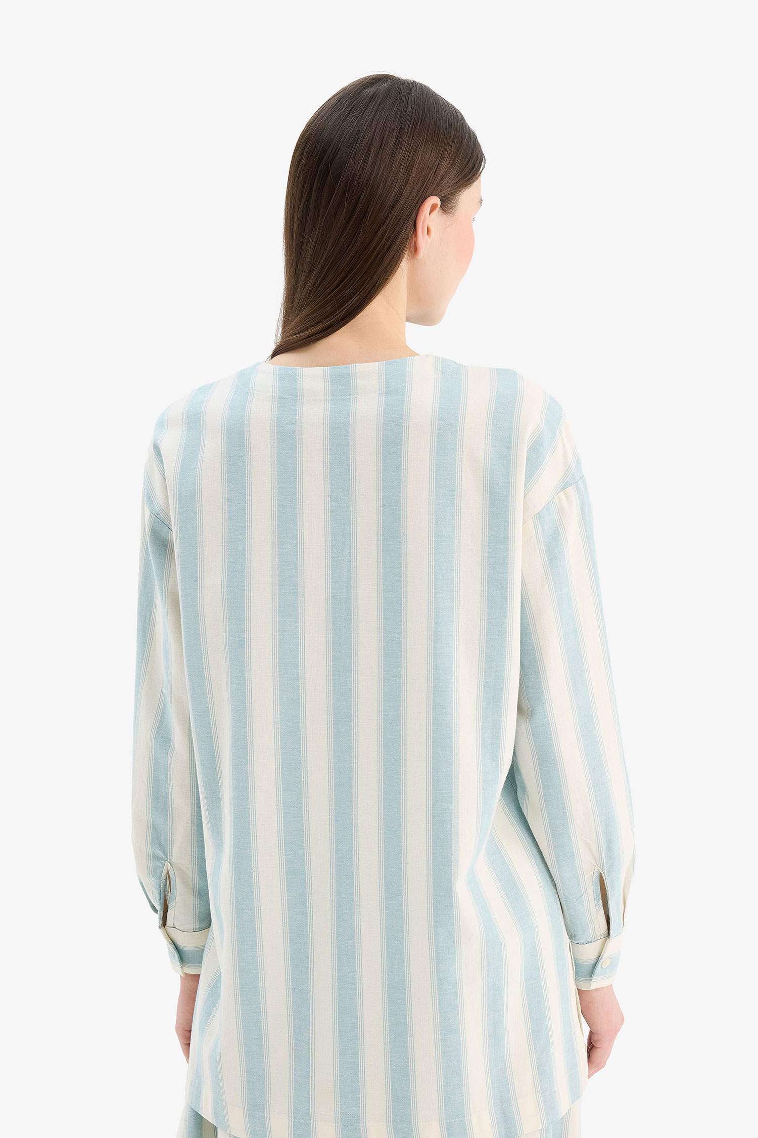 Relax Fit Striped Linen Long Sleeve Shirt