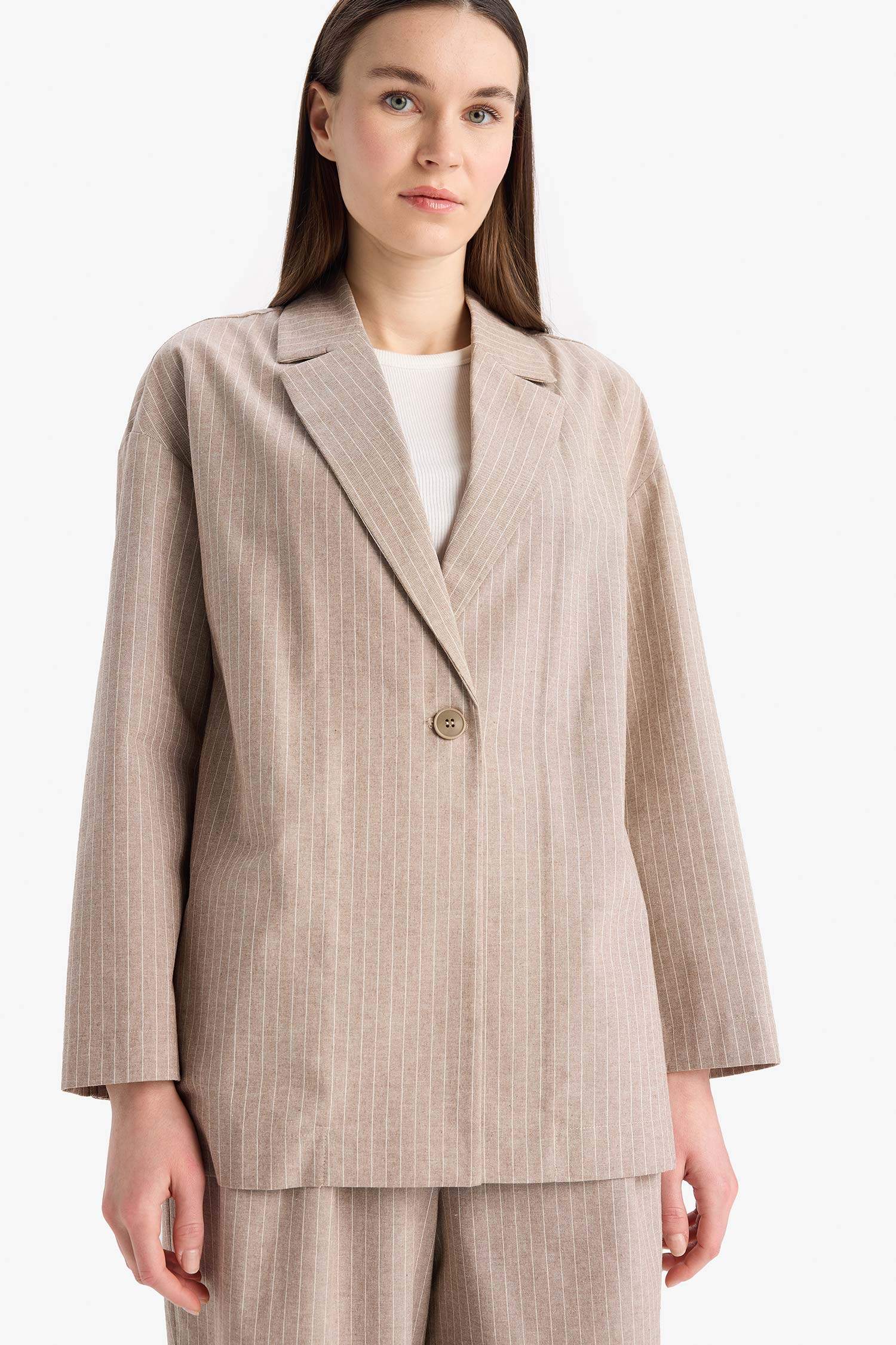 Relax Fit Jacket Collar Striped Linen Blazer