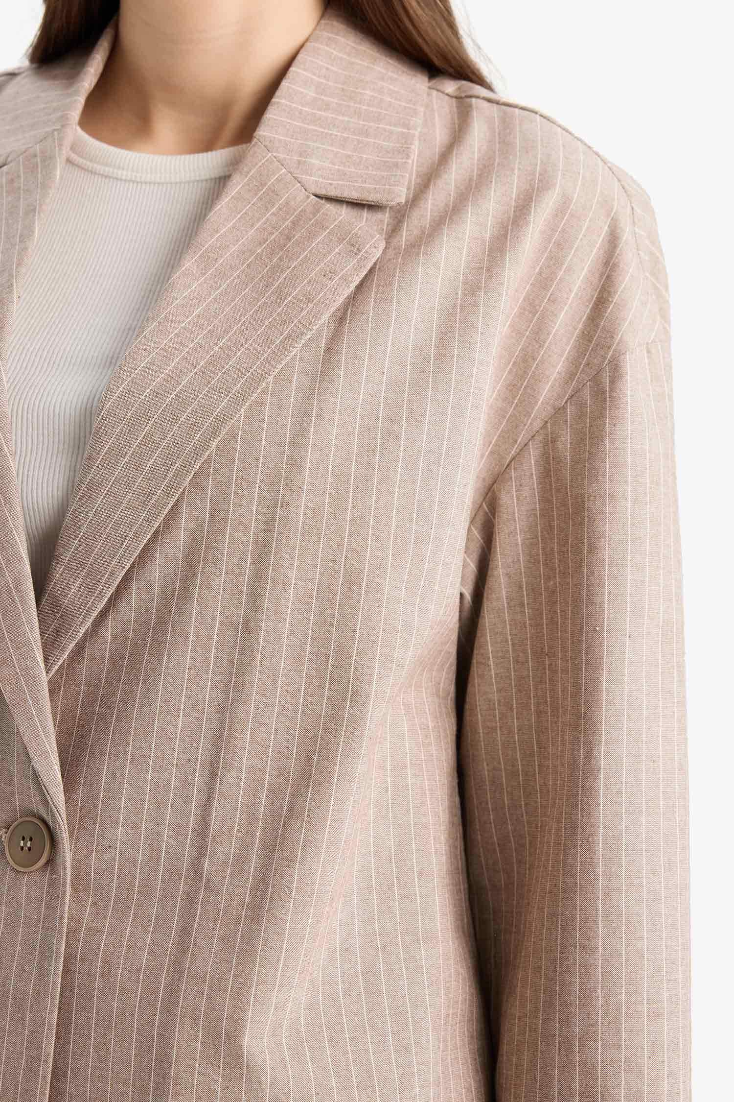 Relax Fit Jacket Collar Striped Linen Blazer