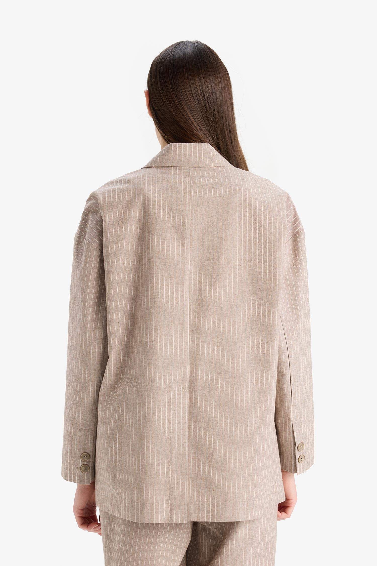 Relax Fit Jacket Collar Striped Linen Blazer