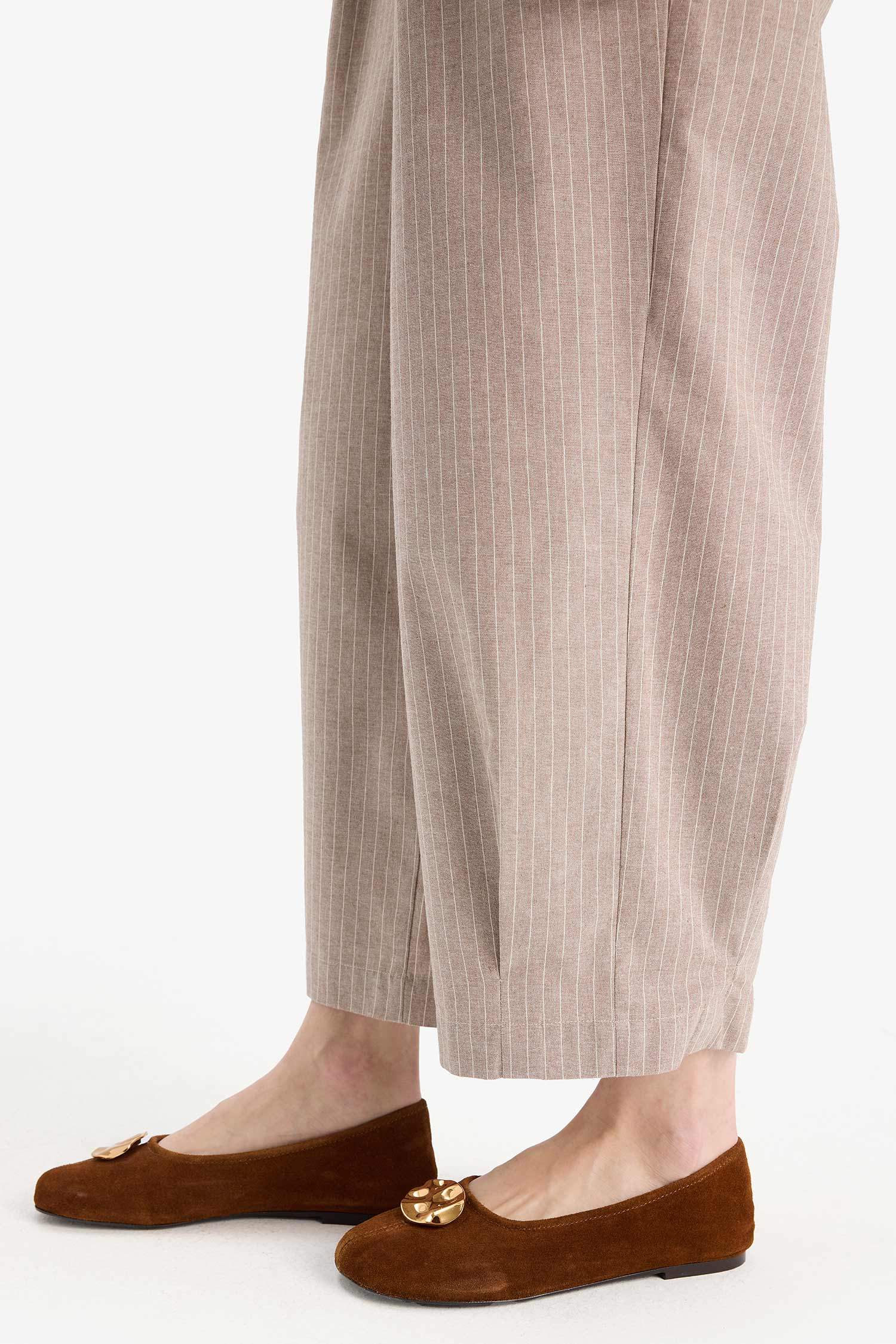 Harem Çizgili Pensli Keten Karışımlı Pantolon