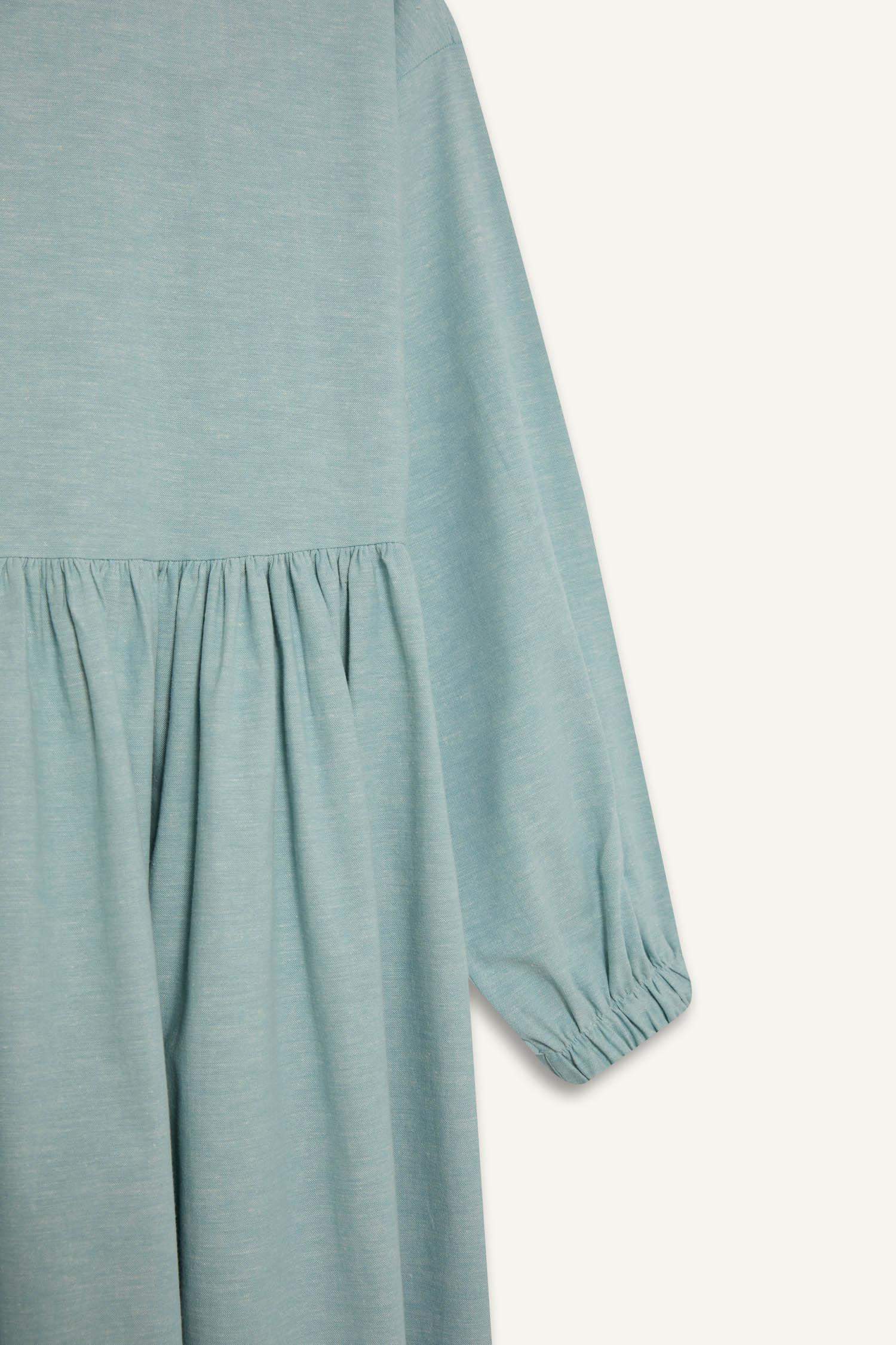 Bisiklet Yaka Keten Karışımlı Uzun Kollu Maxi Elbise