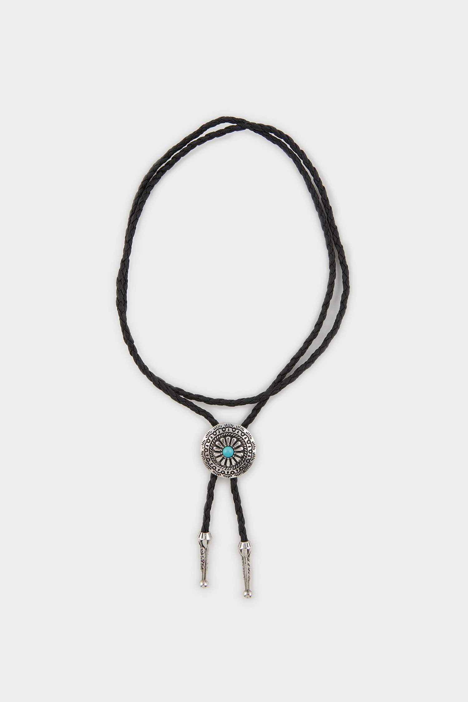 Collier cordon noir avec détails argentés pour femme