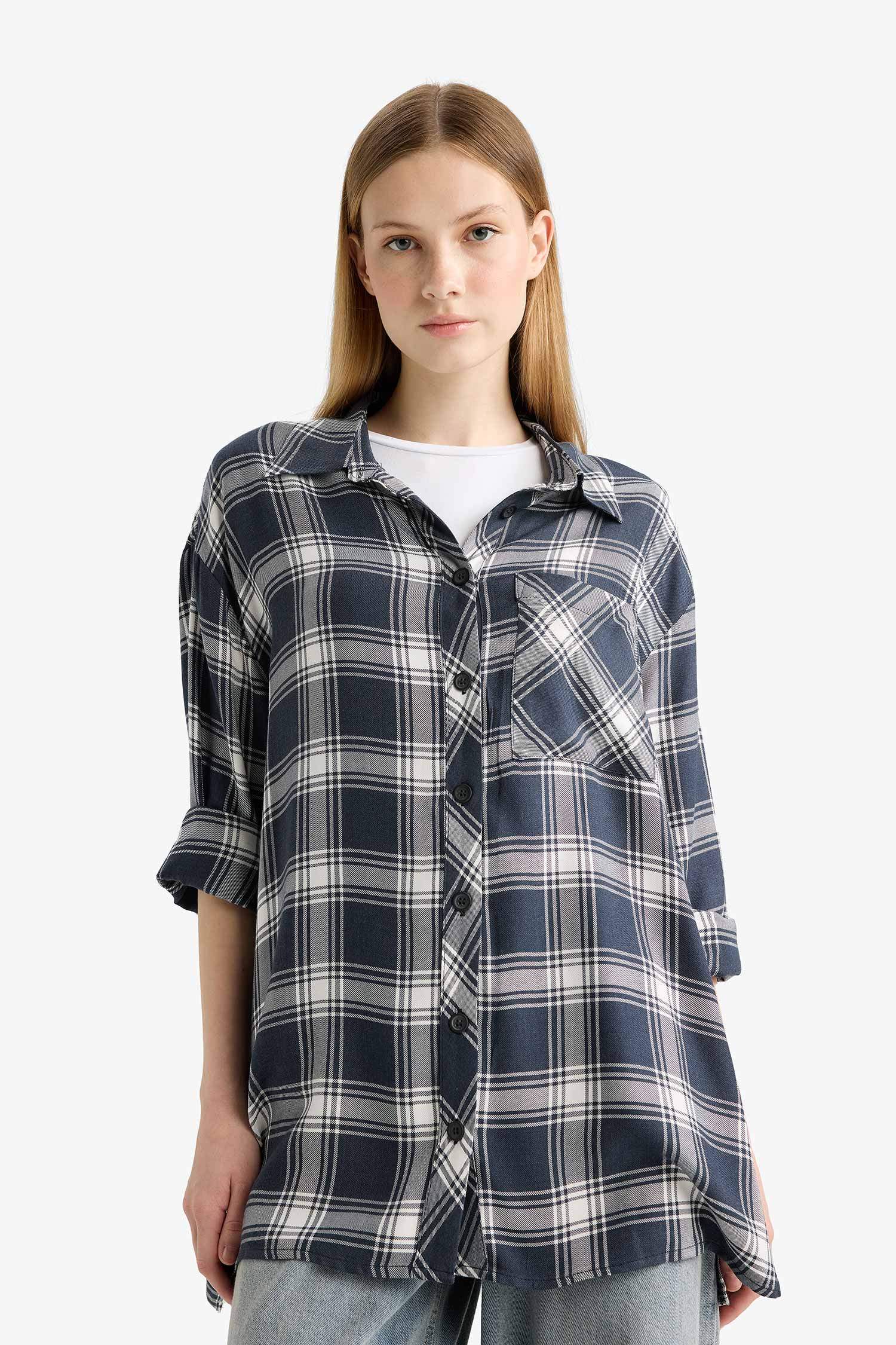 Oversize Fit Flanel Long Sleeve Shirt