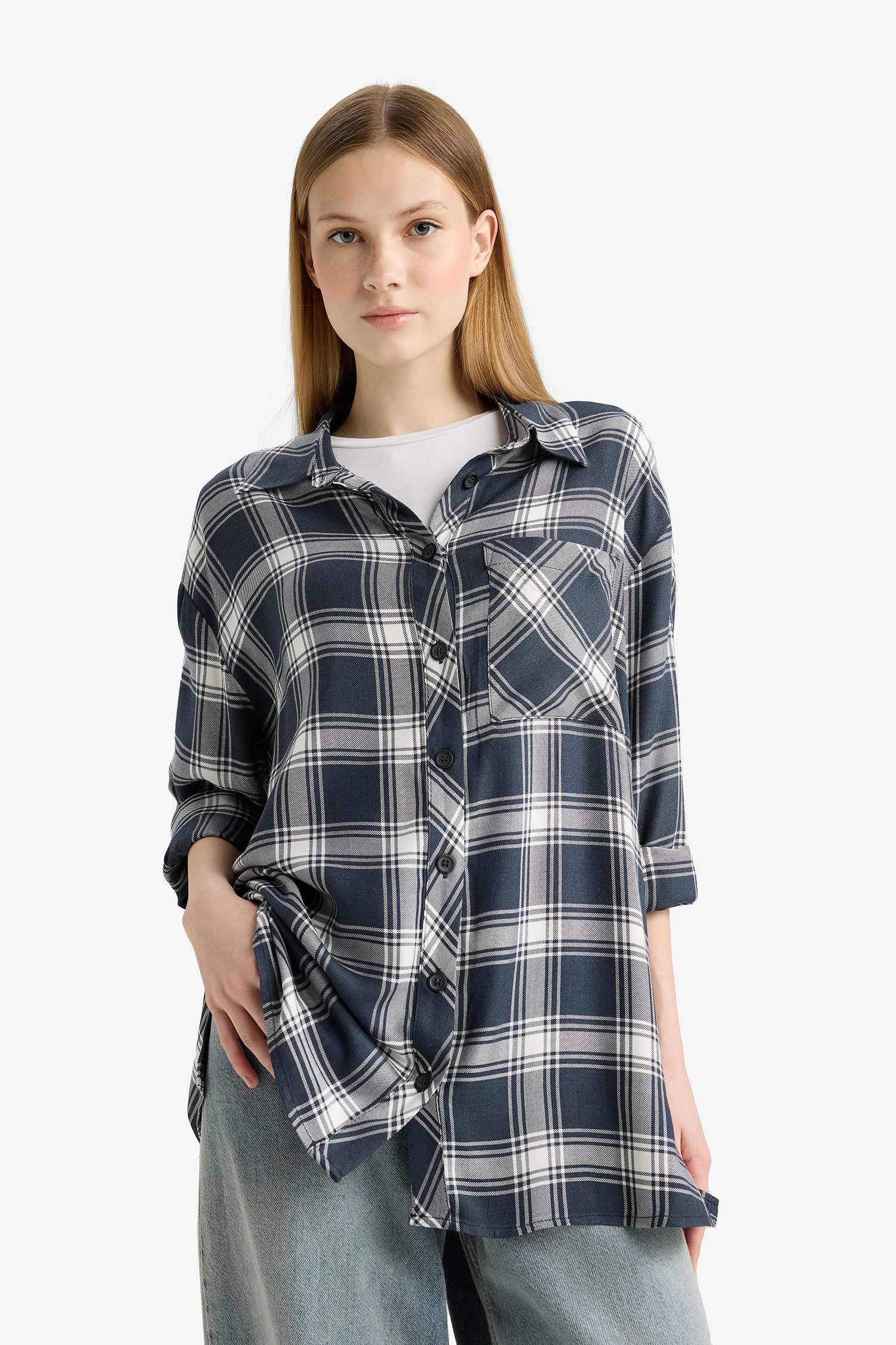 Oversize Fit Flanel Long Sleeve Shirt