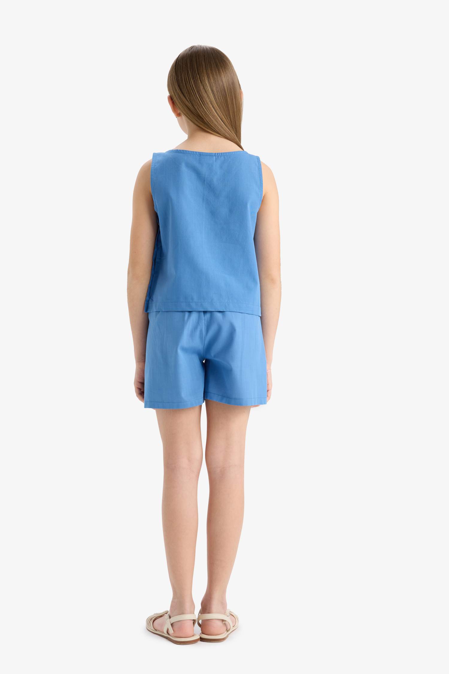 Kız Çocuk Oxford 2'li Takım Kolsuz Bluz Şort