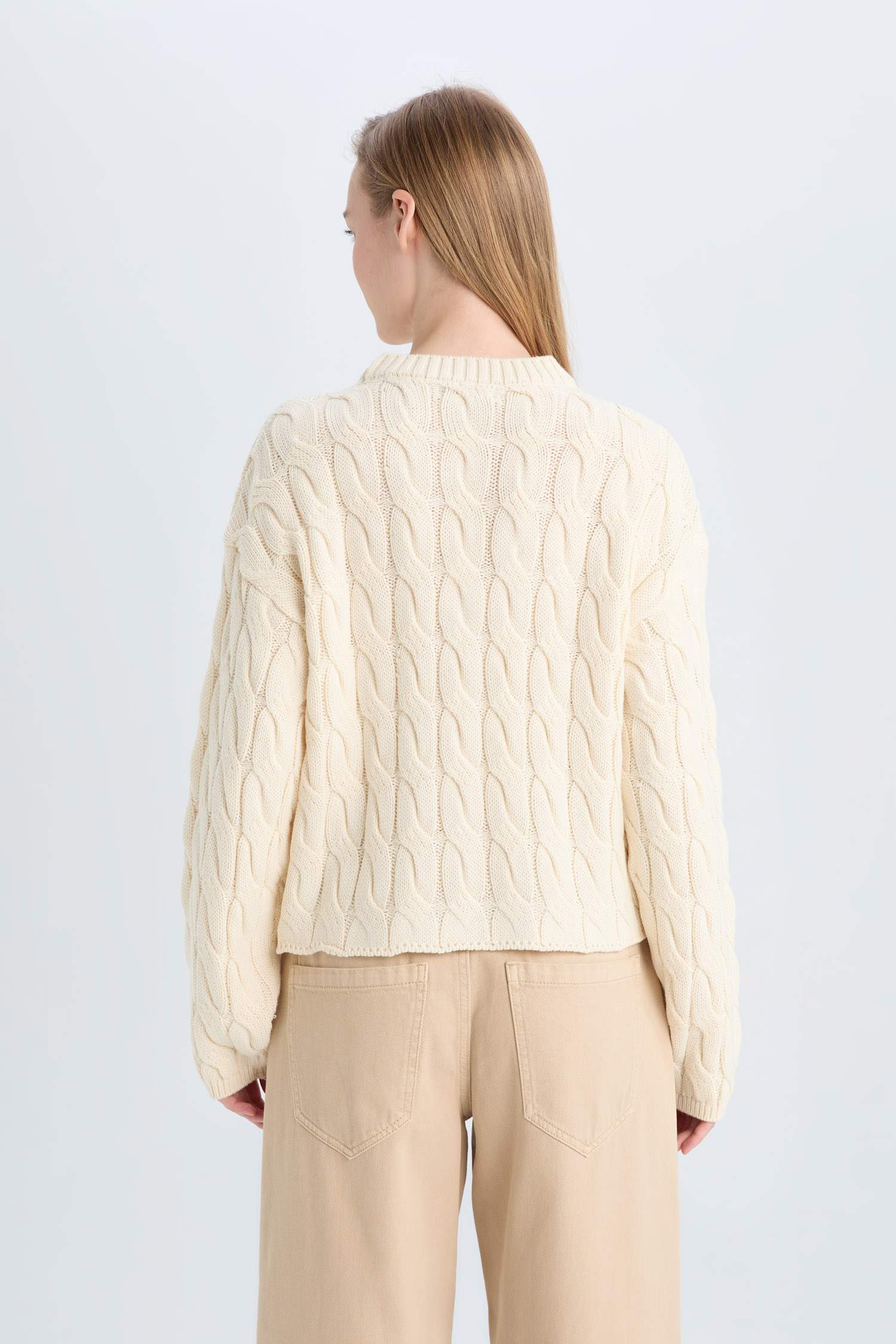 Coool Regular Fit Bisiklet Yaka Saç Örgülü Triko Kazak