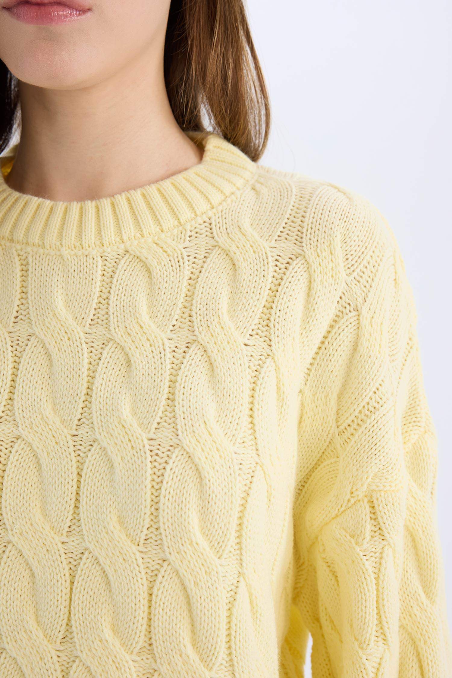 Coool Regular Fit Bisiklet Yaka Saç Örgülü Triko Kazak