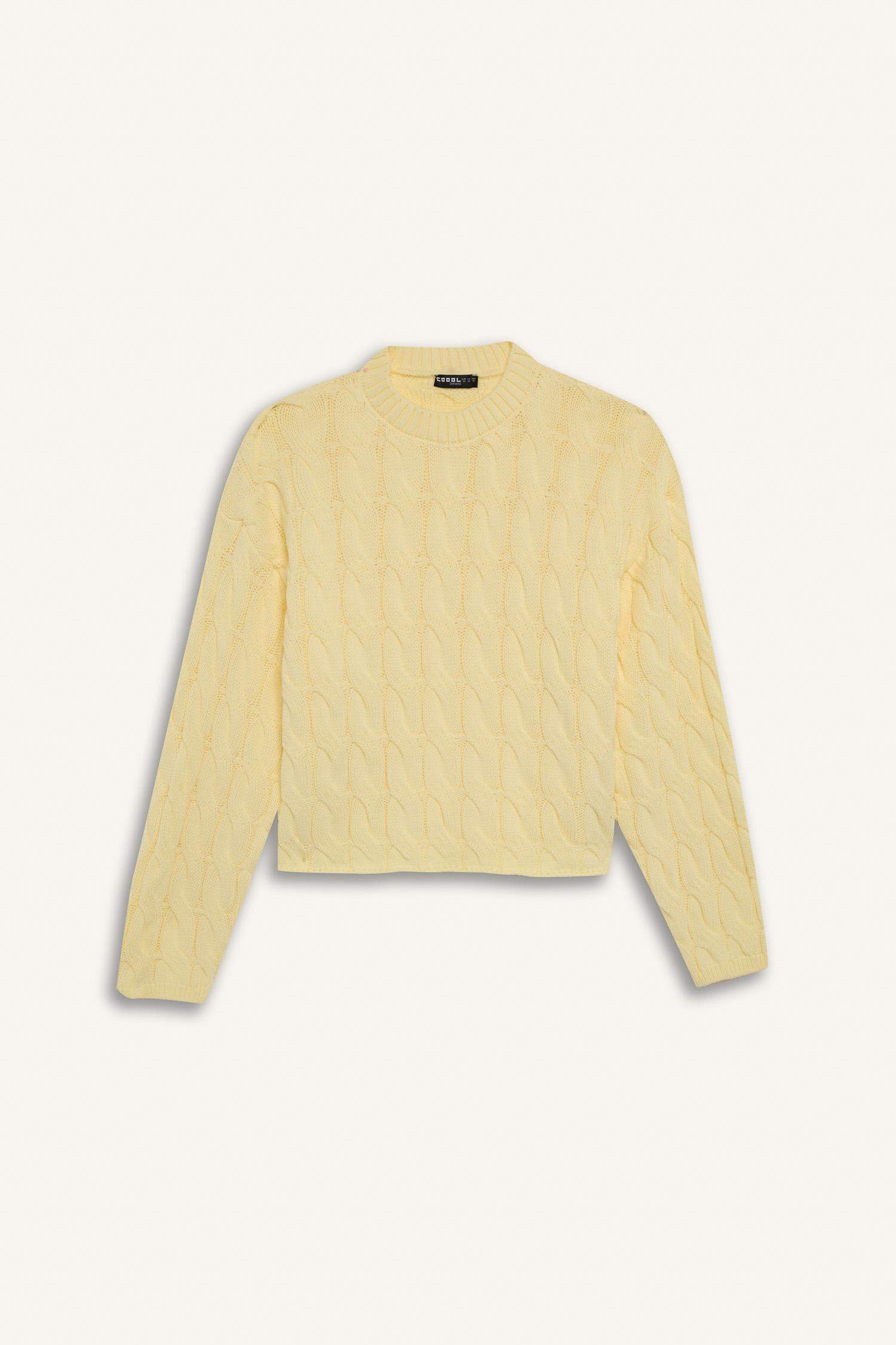 Coool Regular Fit Bisiklet Yaka Saç Örgülü Triko Kazak