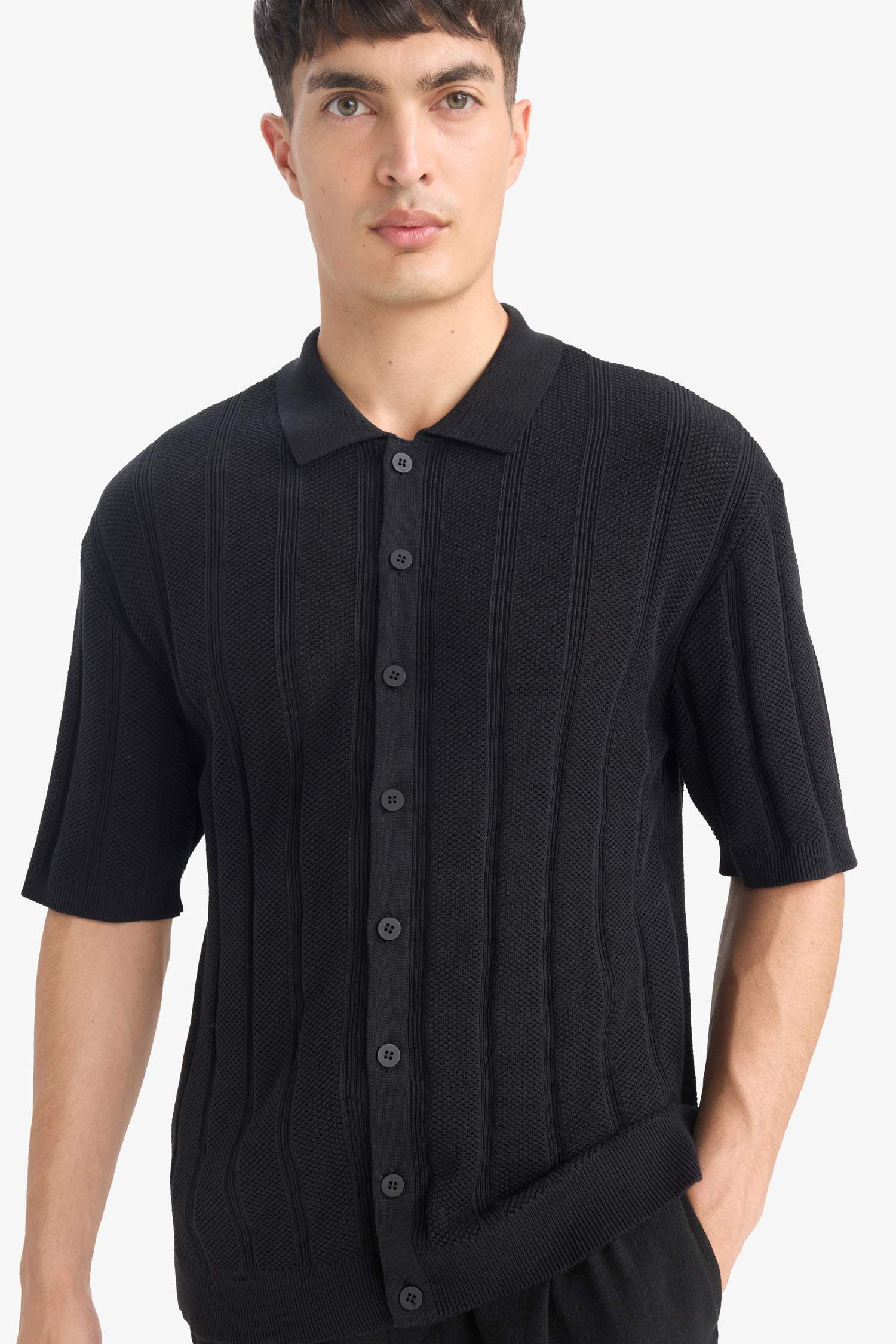 Cotton Standard Fit Short Sleeve Black Polo Shirt