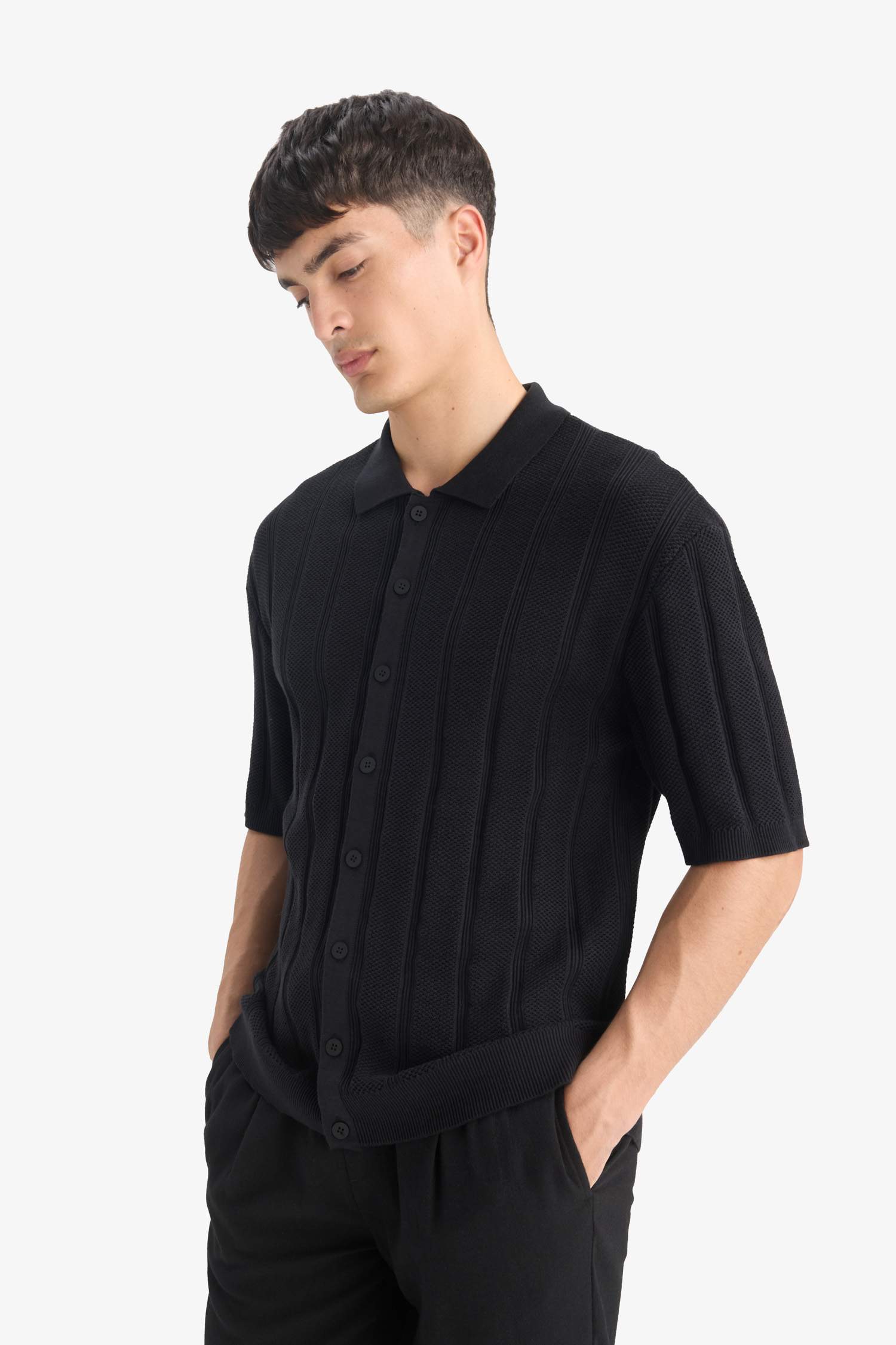 Cotton Standard Fit Short Sleeve Black Polo Shirt