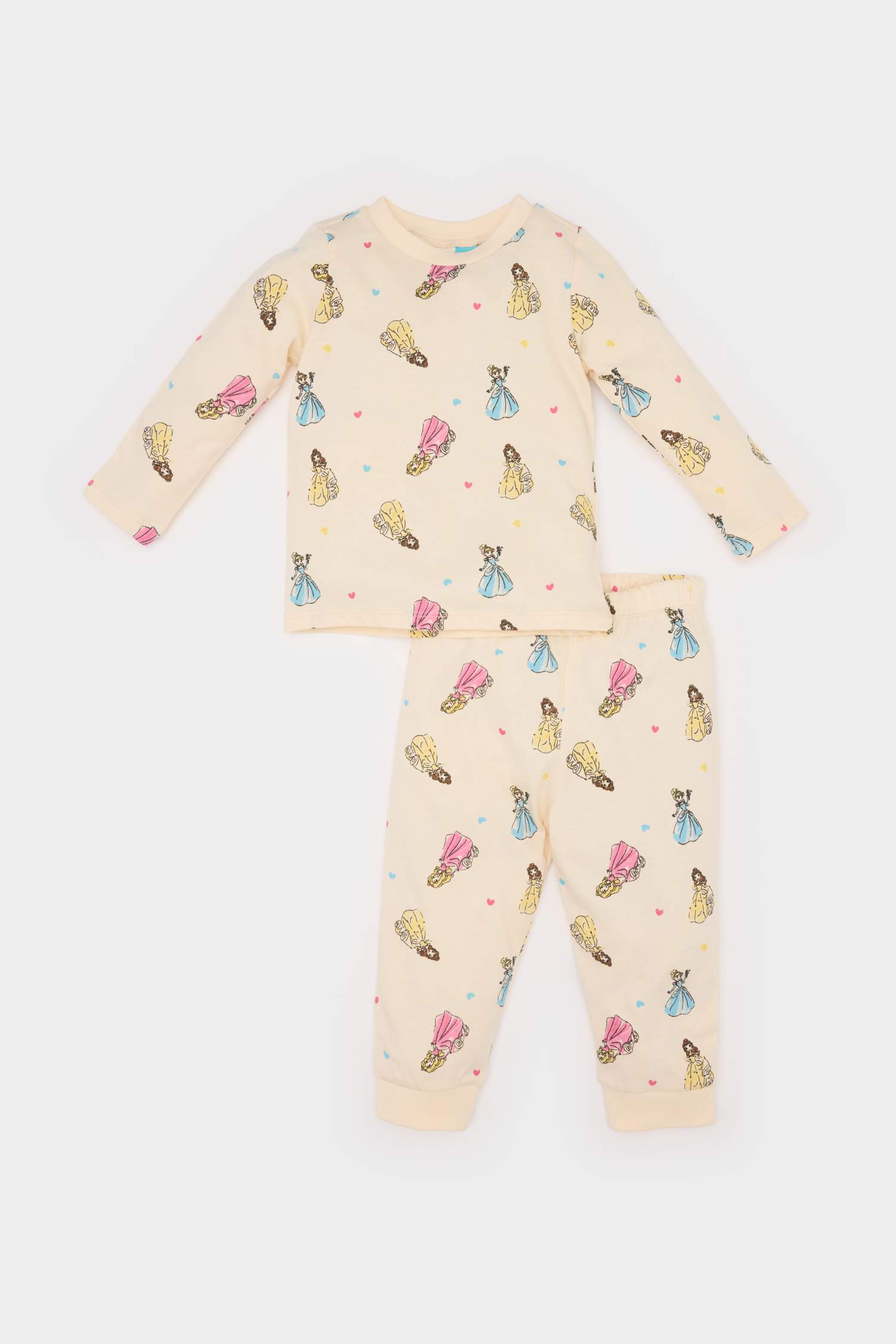Kız Bebek Pijama Takımı Disney Prenses Penye Uzun Kollu Üst Beli Lastikli Alt