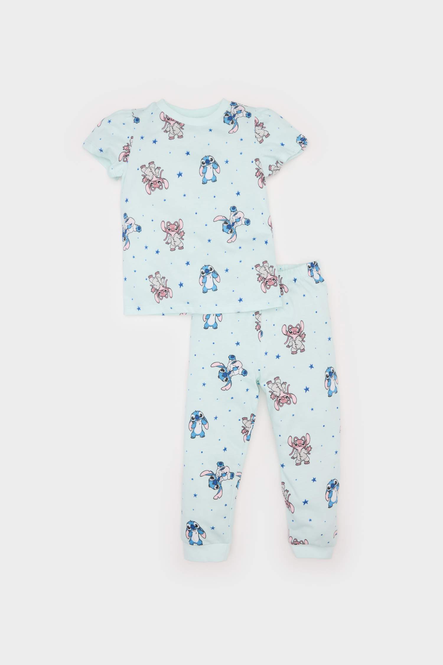Kız Bebek Disney Lilo & Stitch Pijama Takımı Penye Kısa Kollu Üst Beli Lastikli Uzun Alt